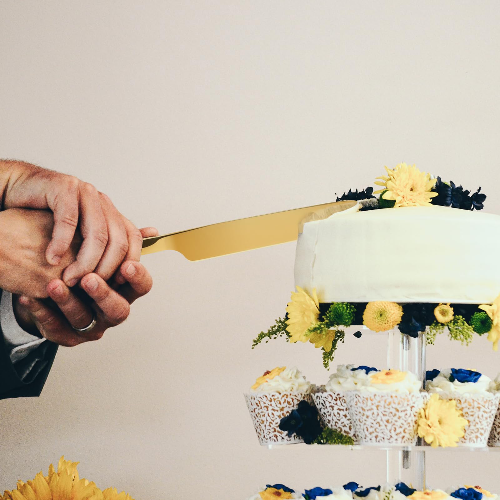 Premium Gold Wedding Cake Knife and Server Set - Stainless Steel Cake Cutting Utensils for Weddings, Birthdays & Special Events - Elegant Cake Serving Set for Wedding Cakes, Anniversary Parties & Celebrations