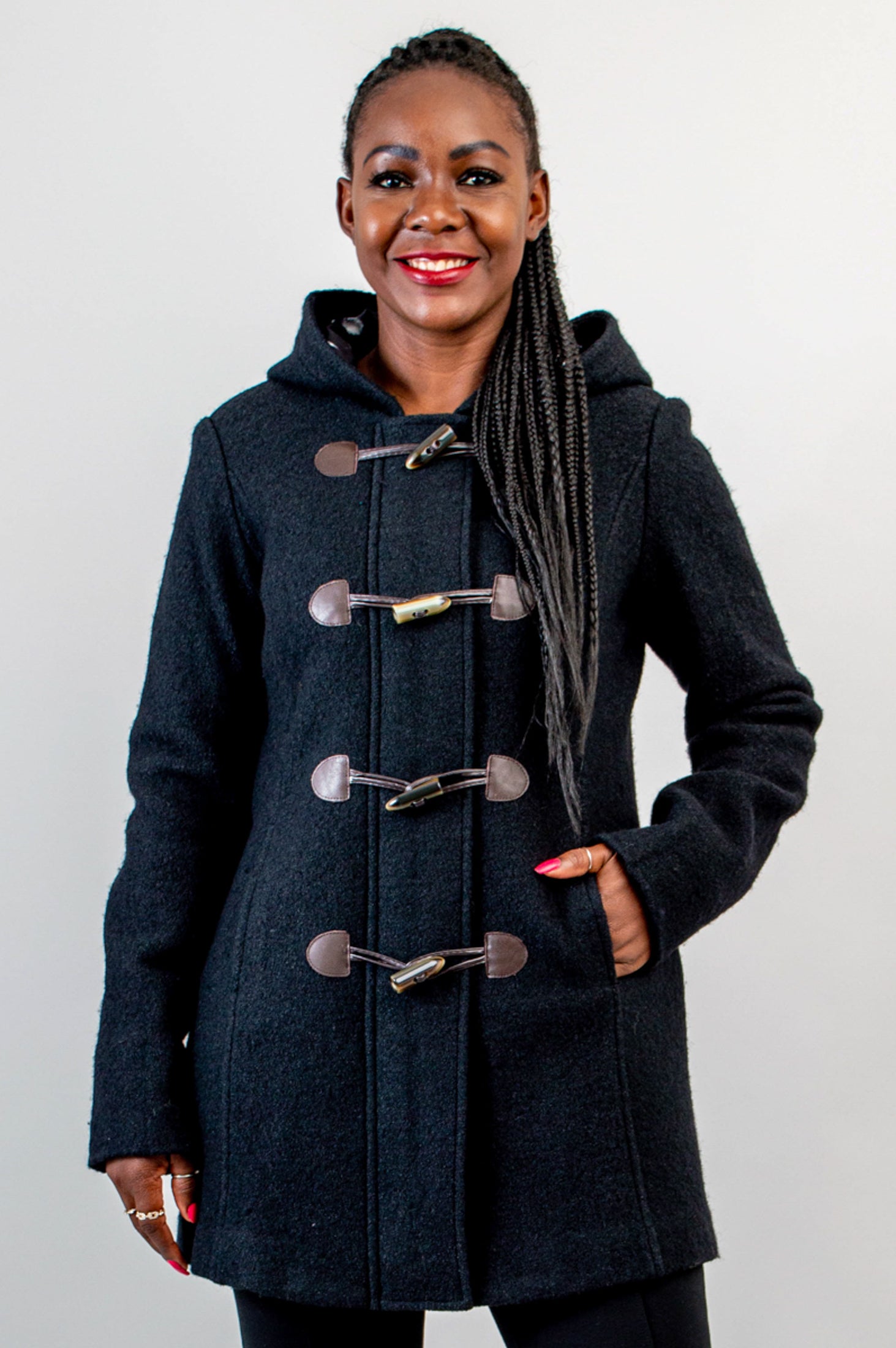 Premium Catania Coat for Women - Black Boiled Wool Winter Coat - Warm & Stylish Outerwear for Cold Weather, Office, and Casual Outings