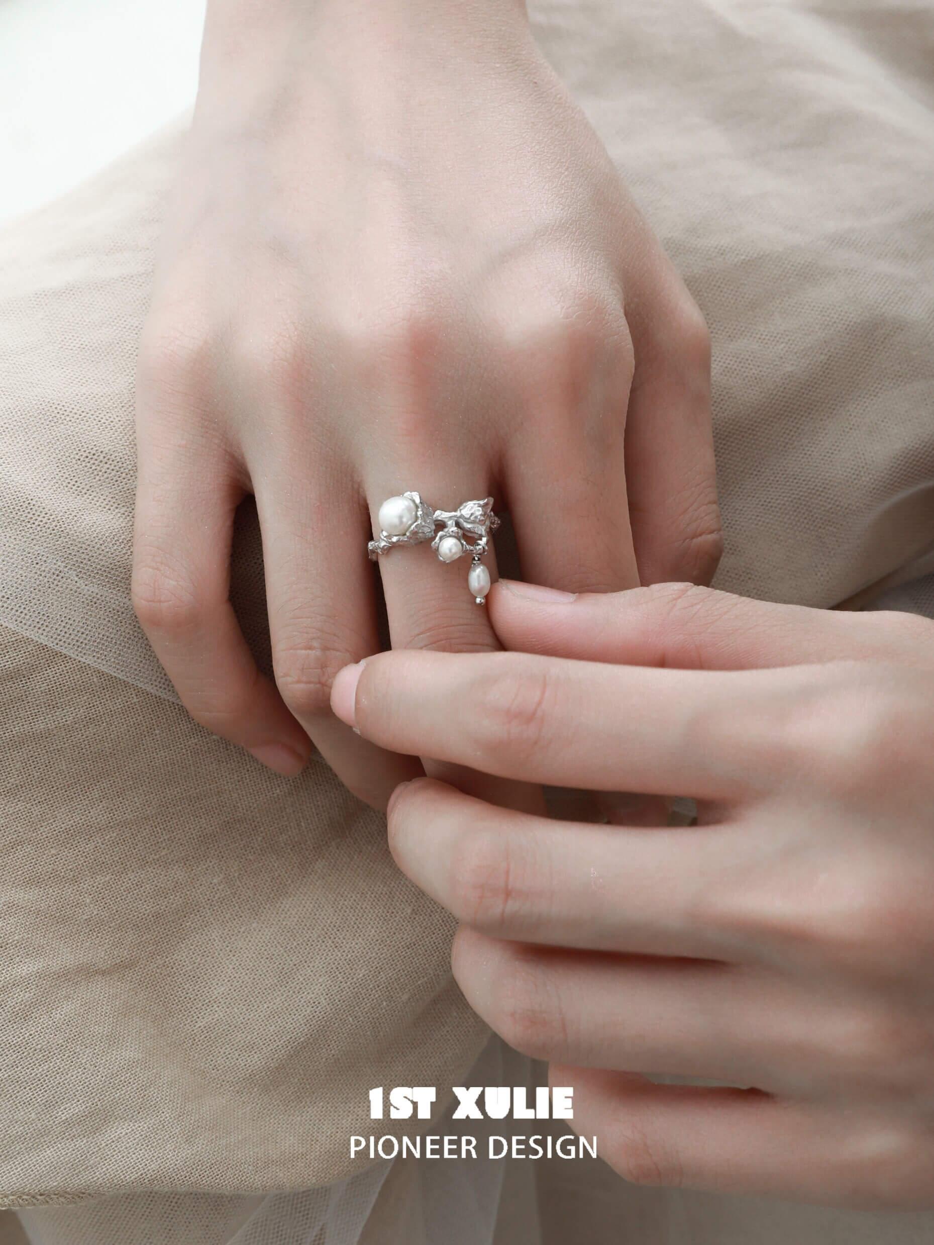 Tears of Mermaid S925 Sterling Silver Tulip Pearl Ring for Women - Elegant Floral Pearl Jewelry Gift for Birthday, Anniversary & Valentine's Day