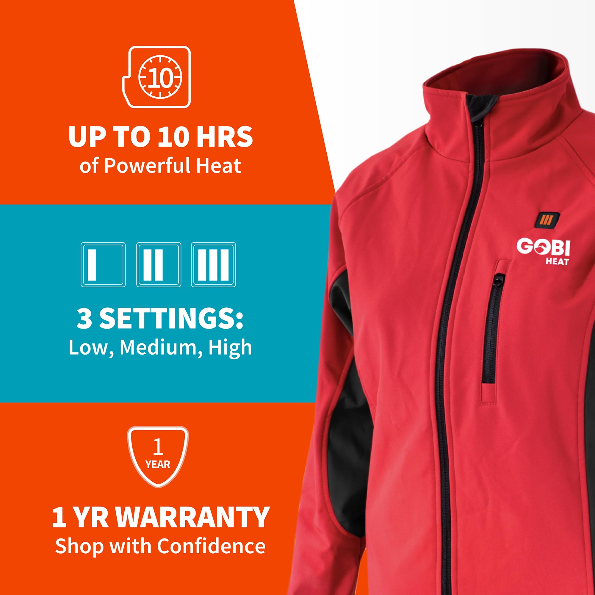 Sahara Women's Heated Jacket with 10-Hour Battery & USB Charger - Machine Washable Winter Coat for Outdoor Activities, Hiking, and Cold Weather Commuting