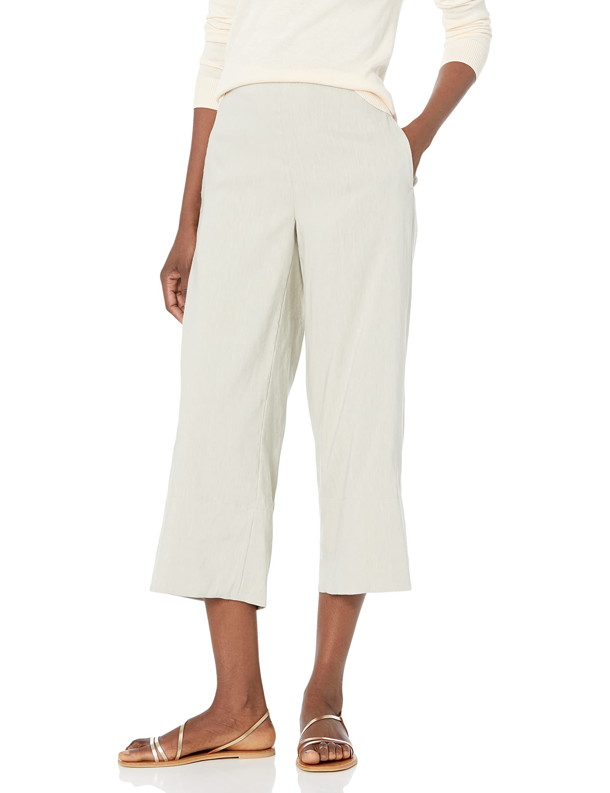 Vince Women's Linen Crop Wide Leg Pants - Comfortable High Waisted Summer Trousers for Casual Outings & Beach Vacations