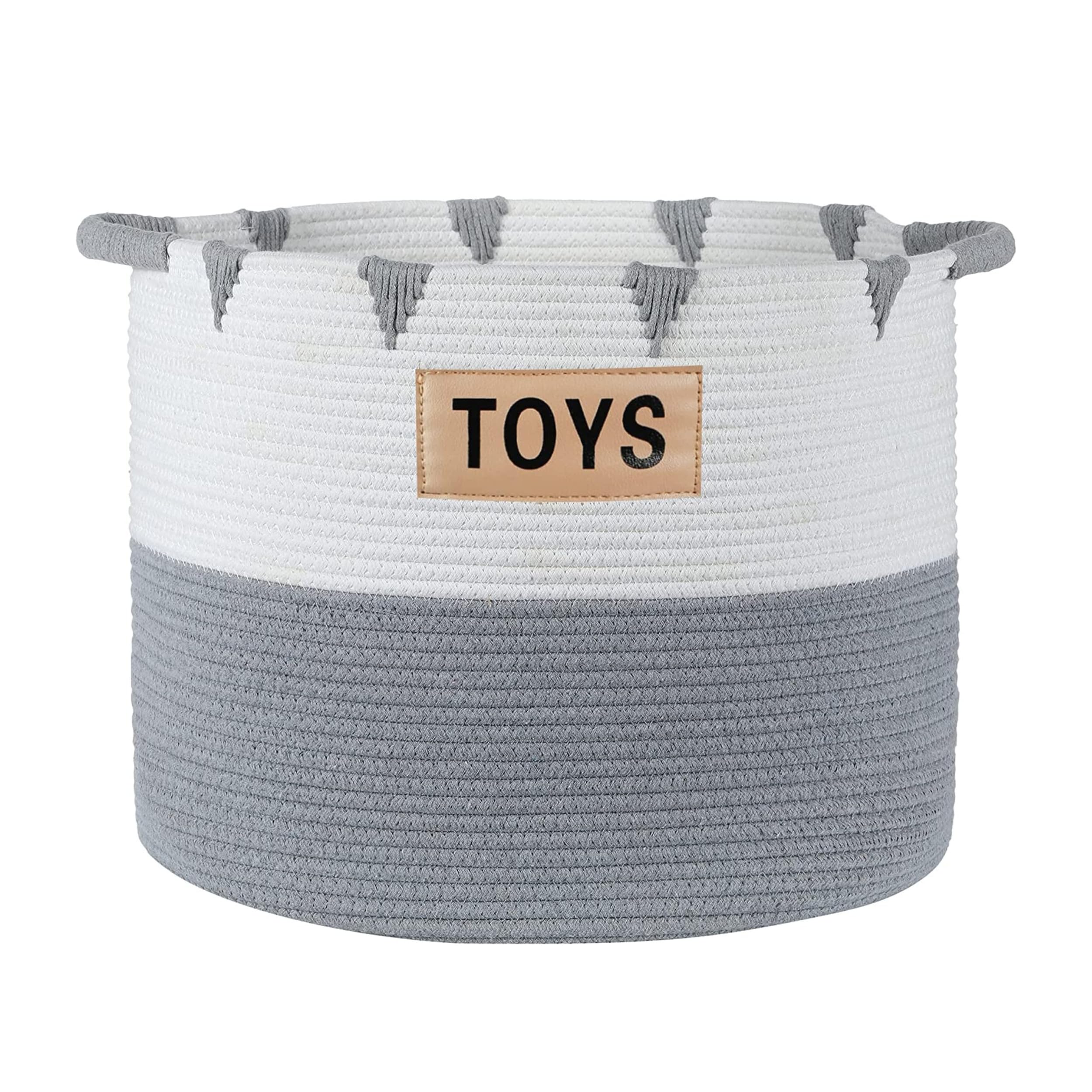 Midlee White & Grey Triangle Toys Basket - Stylish Storage for Kids' Toys, Nursery & Playroom Organization - Perfect for Home, Daycare & Play Areas