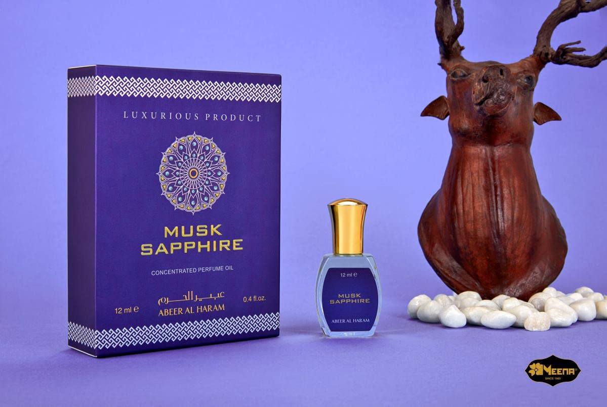 Abeer Al Haram Musk Sapphire Alcohol-Free Attar Perfume Oil - 12ml Luxury Arabian Fragrance for Women & Men - Perfect for Special Occasions, Weddings & Evening Events
