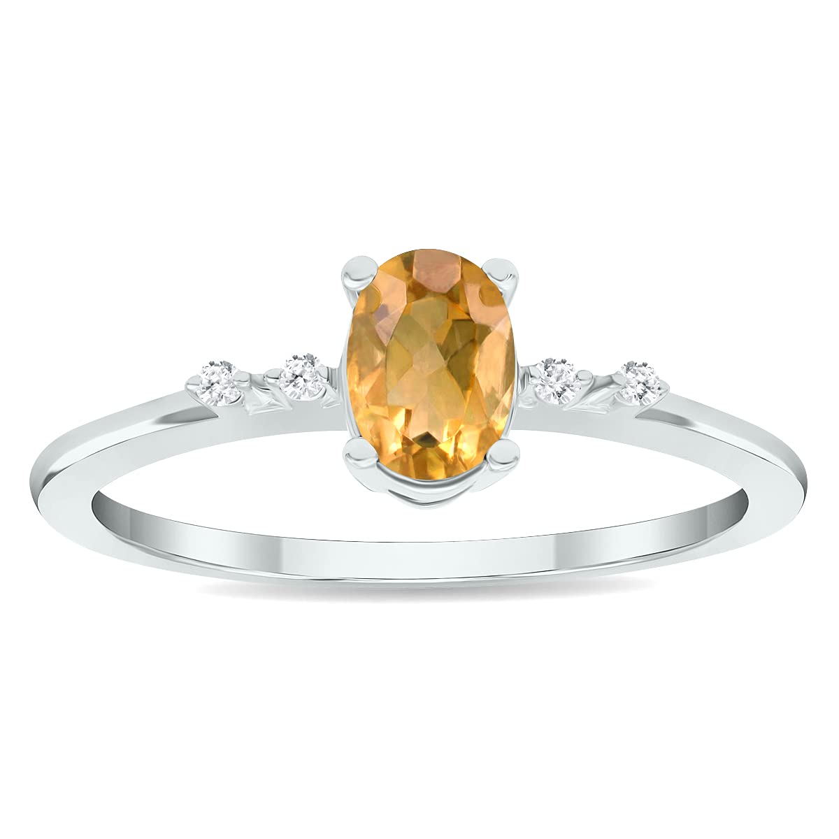 10K White Gold Women's Citrine & Diamond Sparkle Ring - Elegant Birthstone Jewelry for Birthday, Anniversary & Special Occasion Gifts