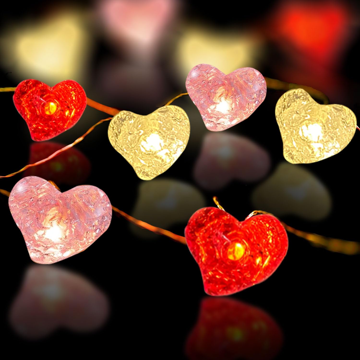 30 LED Heart String Lights - 9.8 Ft Battery Operated Valentine Lights in Pink & Red | Romantic Bedroom Decor, Valentine's Day Party Lights | Perfect for Weddings, Anniversaries & Home Decoration