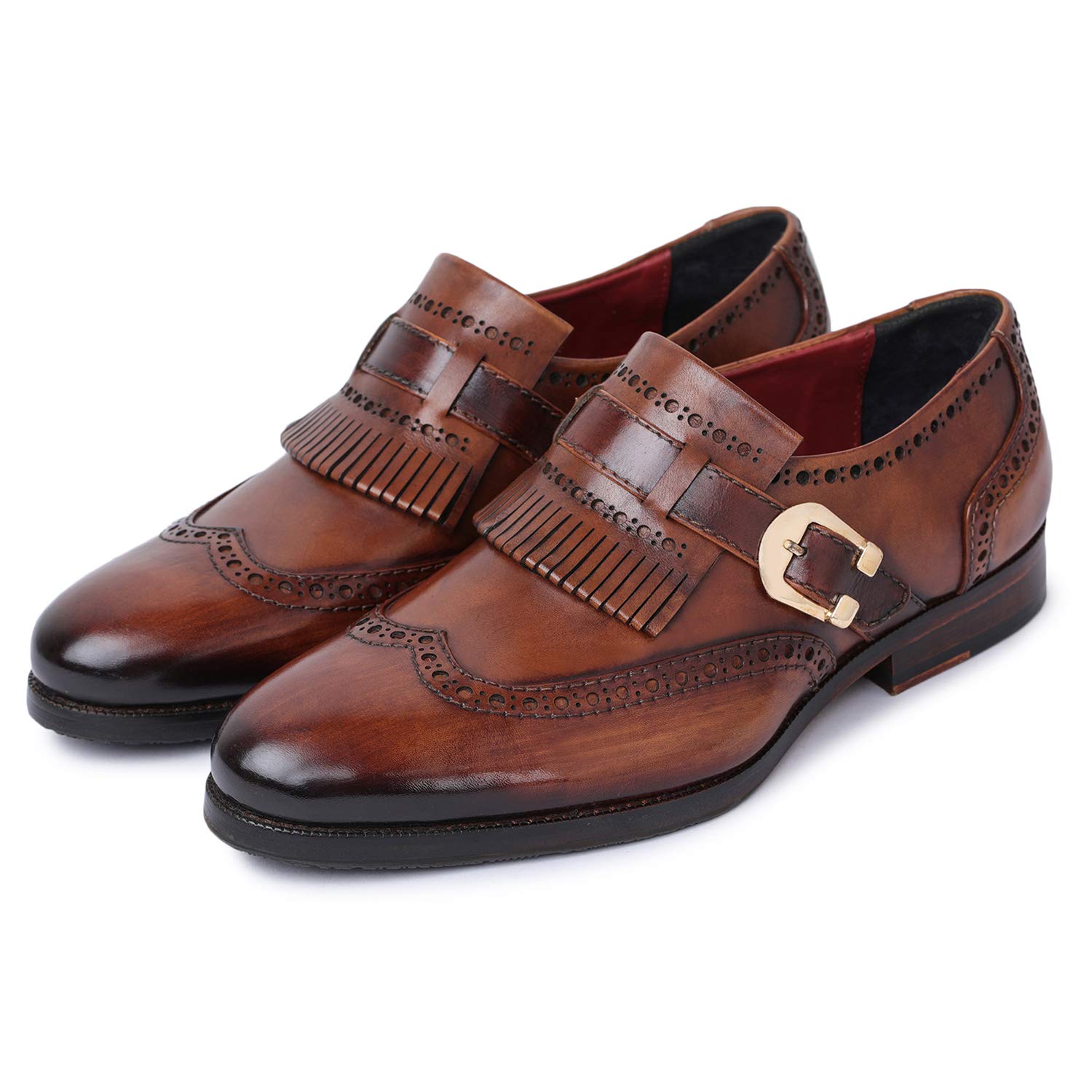 Stylish Men's Wingtip Brogue Kiltie Monk Strap Loafers - Premium Leather Dress Shoes for Business, Wedding & Formal Occasions