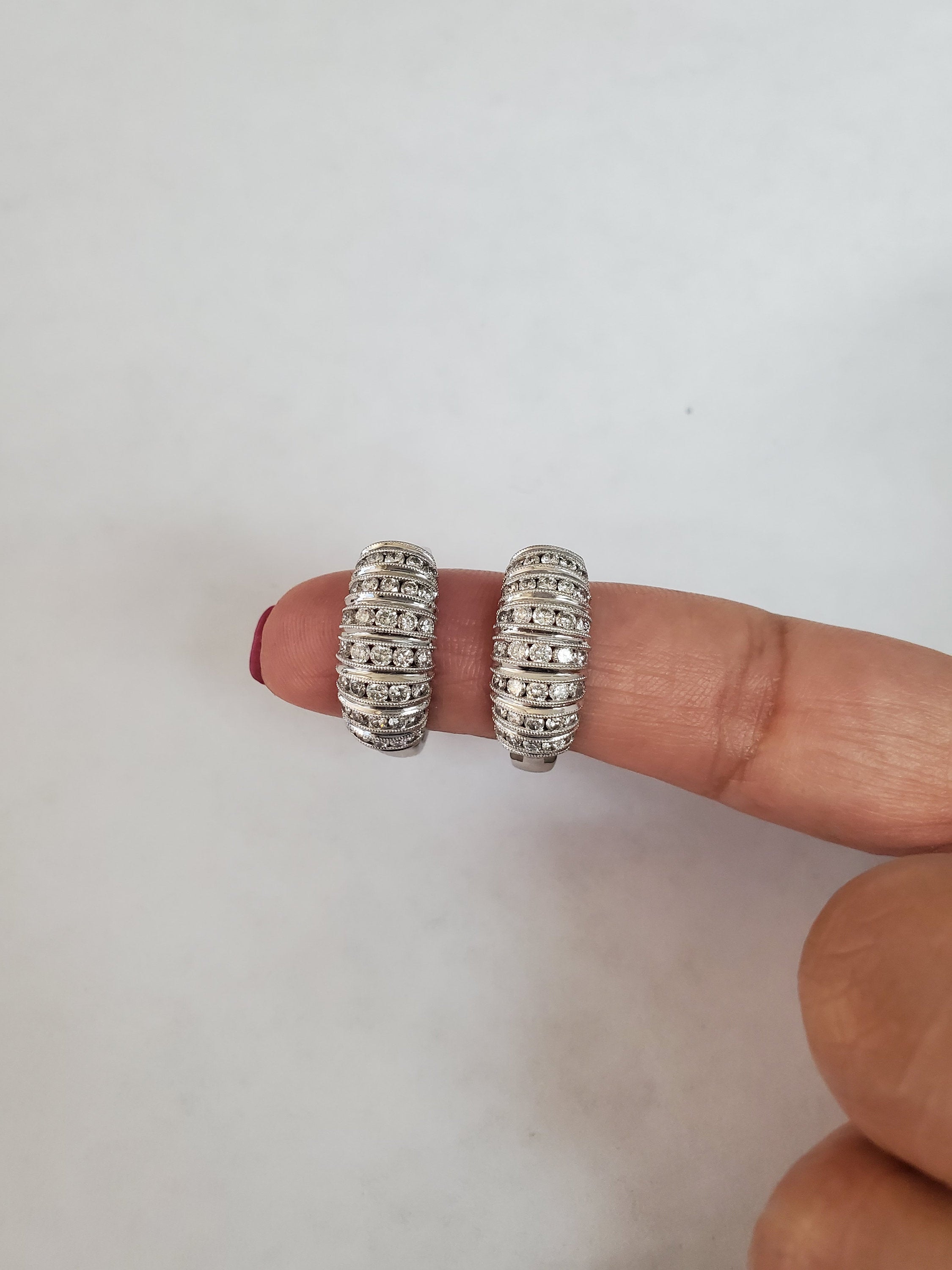 1.48cttw Diamond Cluster Huggie Earrings in 14k White Gold – Elegant Everyday Jewelry for Women, Perfect for Work, Date Night & Special Occasions
