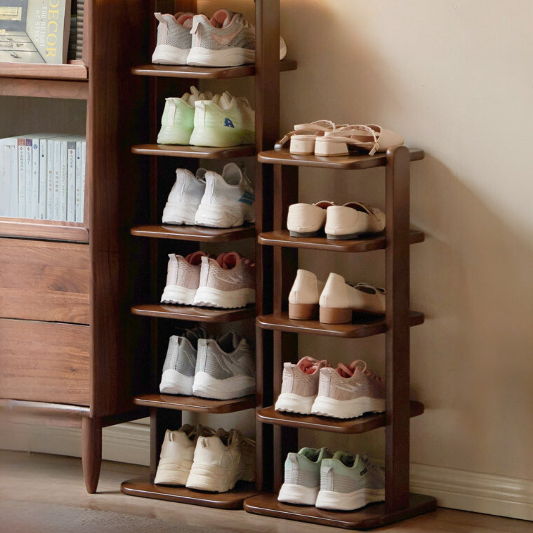 Solid Beech Wood Ultra Narrow Shoe Cabinet - Space Saving Entryway Storage Organizer for Small Apartments & Closets
