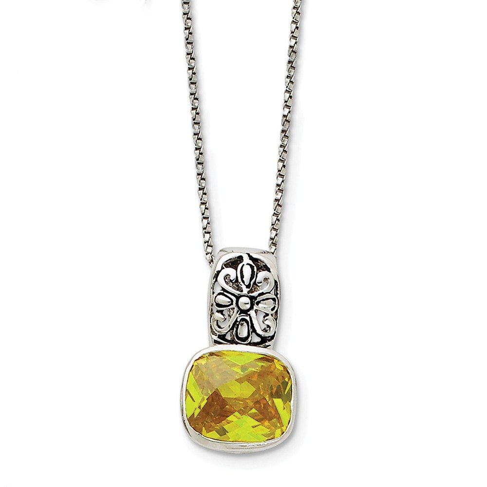 Antiqued Sterling Silver Yellow CZ Pendant Necklace for Women - Elegant Vintage Jewelry Gift for Birthday, Anniversary & Special Occasions
