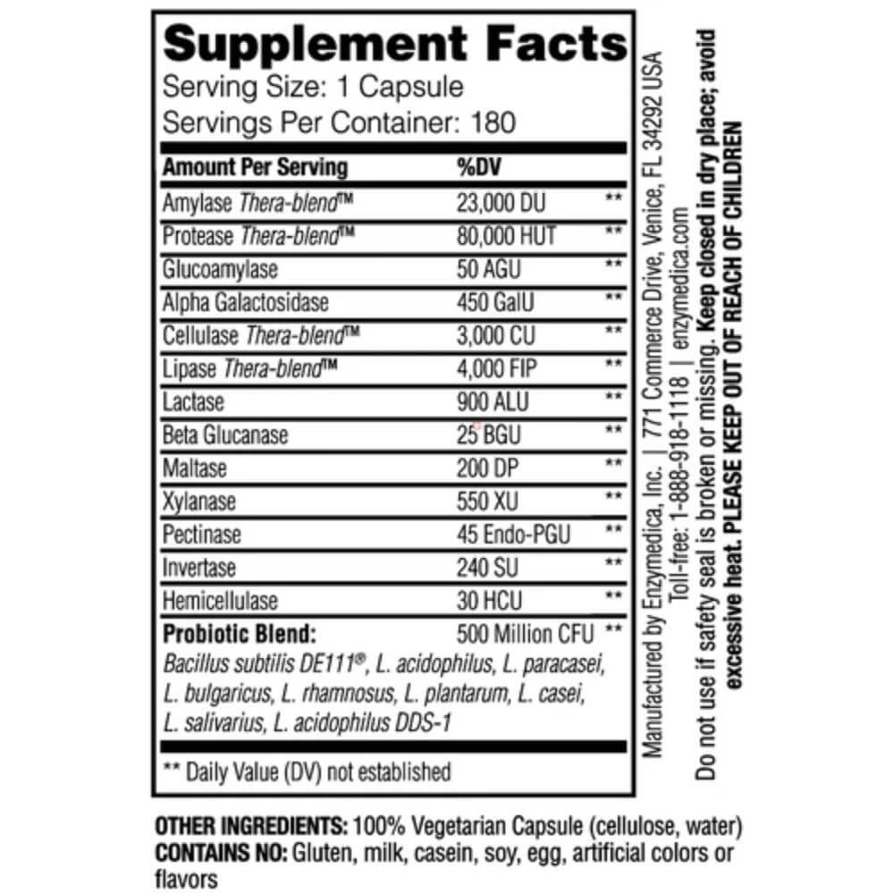Enzymedica Digest Gold + Probiotics 180 Capsules - Advanced Digestive Enzyme Supplement with Probiotics for Gut Health - Supports Digestion, Bloating & Nutrient Absorption for Daily Wellness