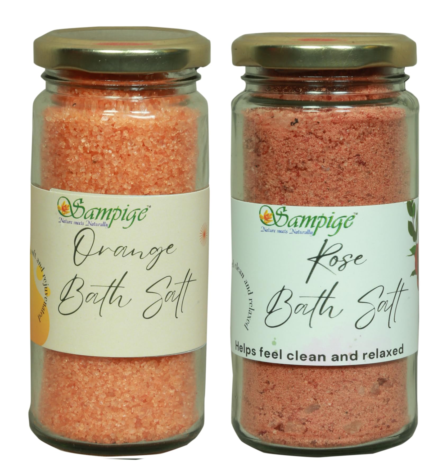 Sampige Rose & Orange Bath Salt Blend - 500g (250g x 2) | Natural Aromatherapy for Relaxation | Spa Quality Bath Soak for Stress Relief & Skin Hydration | Perfect for Self-Care Evenings & Gift Sets