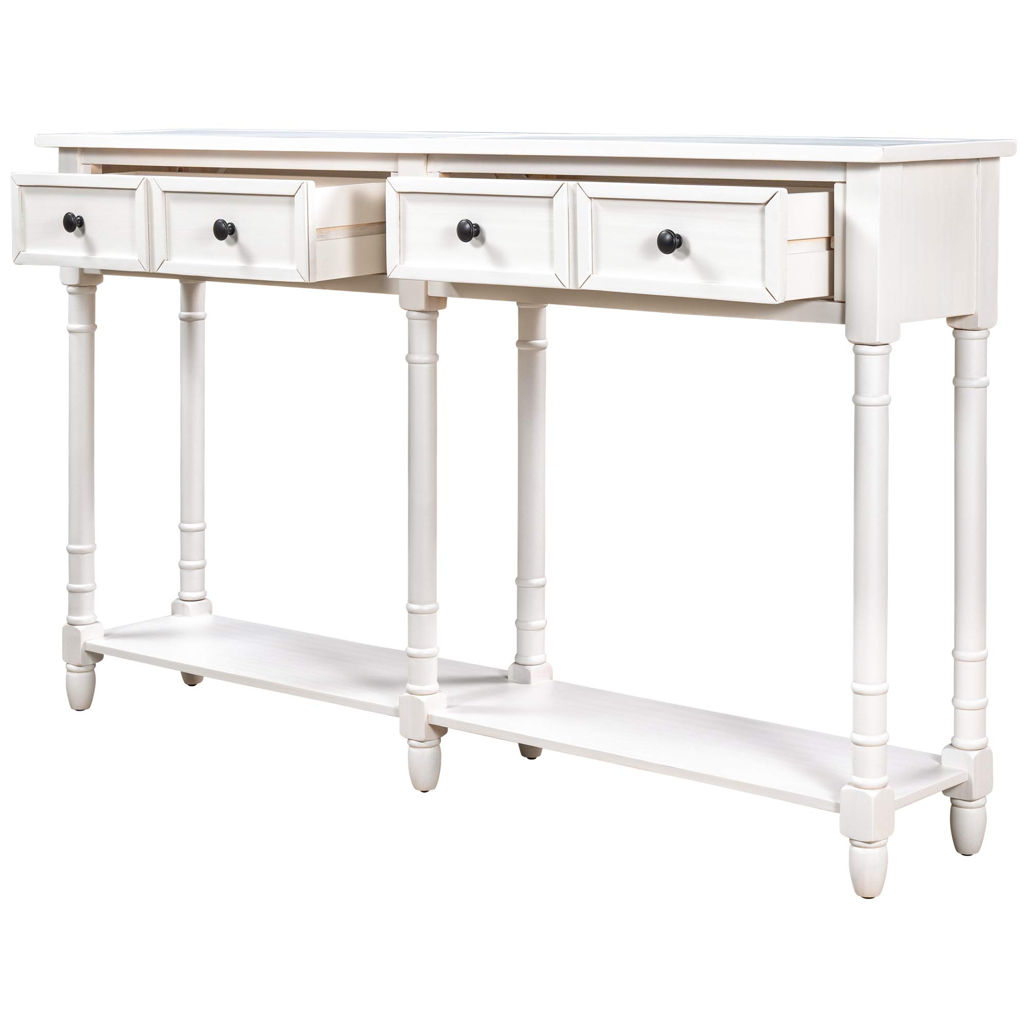 Rhomtree Solid Wood Legs Entryway Console Table with 2 Storage Drawers & Bottom Shelf - Rectangular Hallway Furniture in Ivory White - Perfect for Foyer, Living Room & Small Space Organization