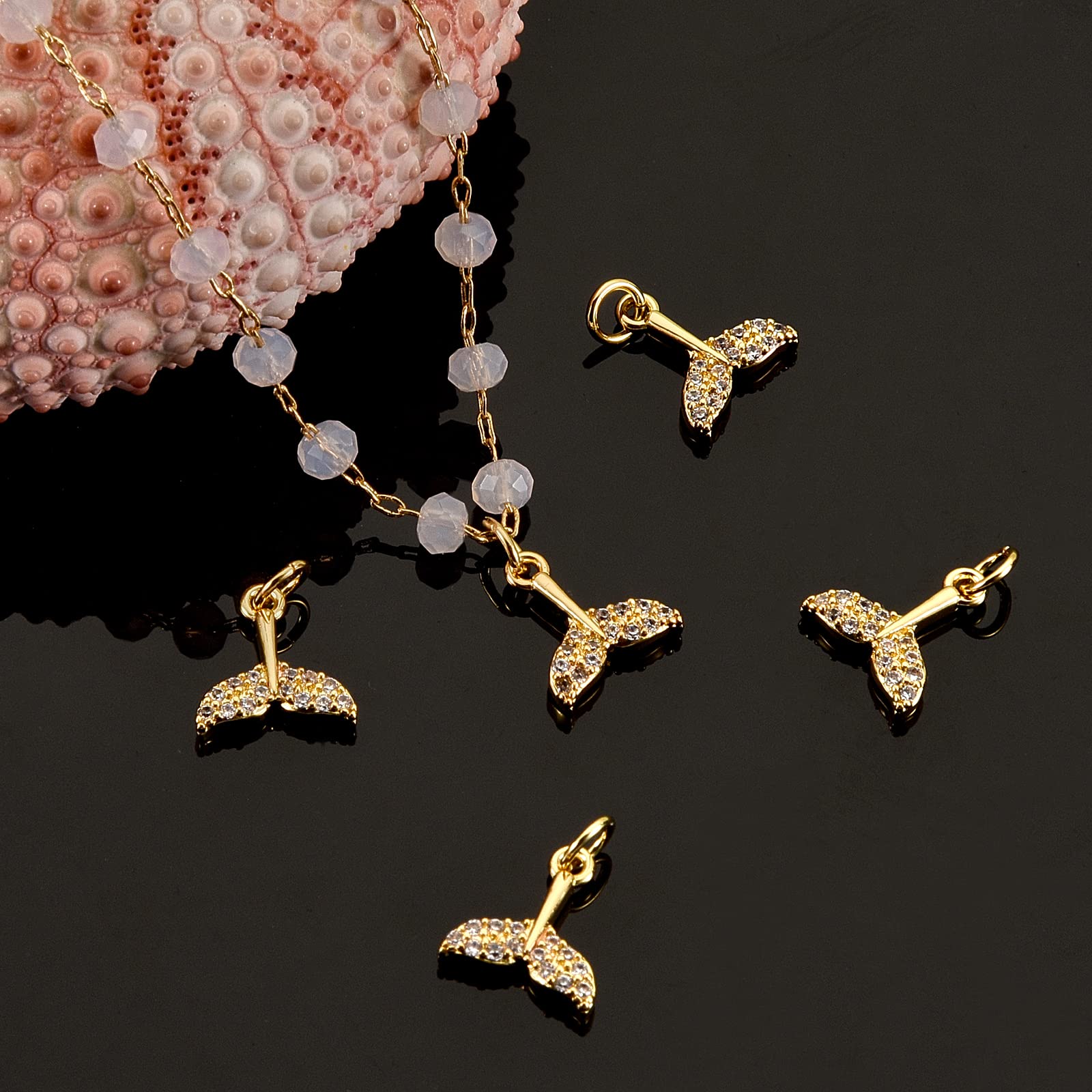 10Pcs Mermaid Tail Charms - Brass Pave Cubic Zirconia Pendants for Jewelry Making, Necklace, Bracelet & Earring DIY - Perfect for Beach Parties, Mermaid Themed Events & Gift Giving