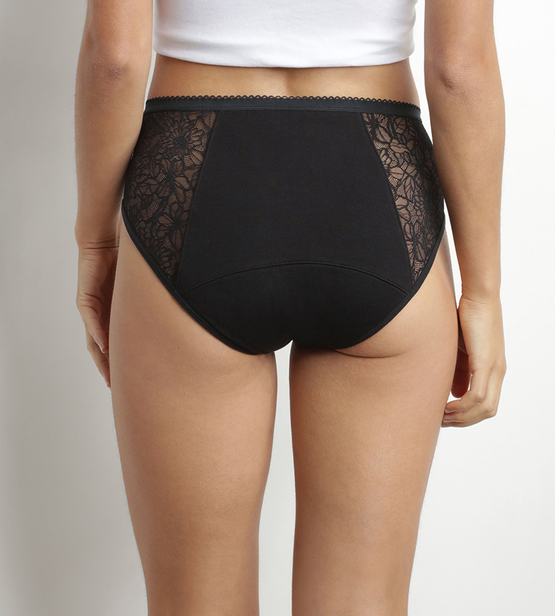 Organic Cotton Black Lace Menstrual Boxer for Heavy Flow - Ultra Absorbent, Leak-Proof Period Underwear - Comfortable Overnight & Active Wear for Women