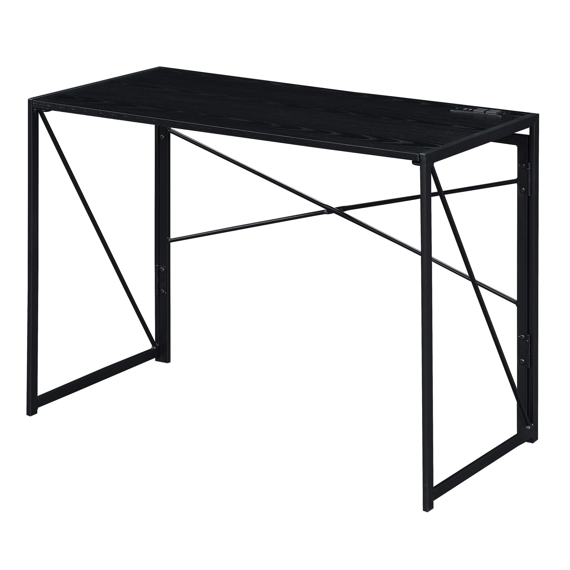 Convenience Concepts Xtra Folding Desk with Built-in USB Charging Station - Compact Home Office Desk for Small Spaces, Black - Perfect for Remote Work, Dorm Rooms & Apartments
