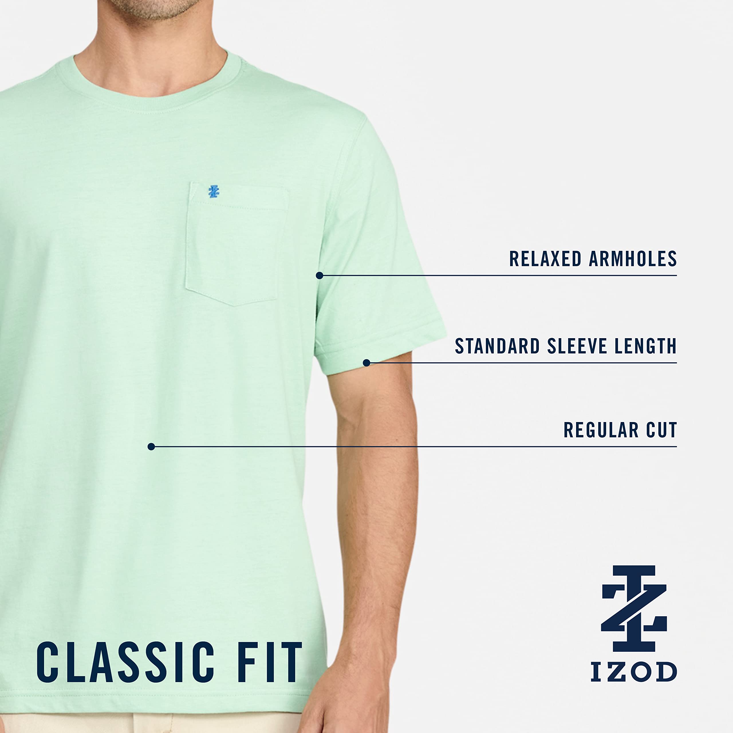 IZOD Men's Saltwater Soft Wash Pocket Crew T-Shirt - Comfortable Casual Short Sleeve Tee for Beach, Travel & Everyday Wear