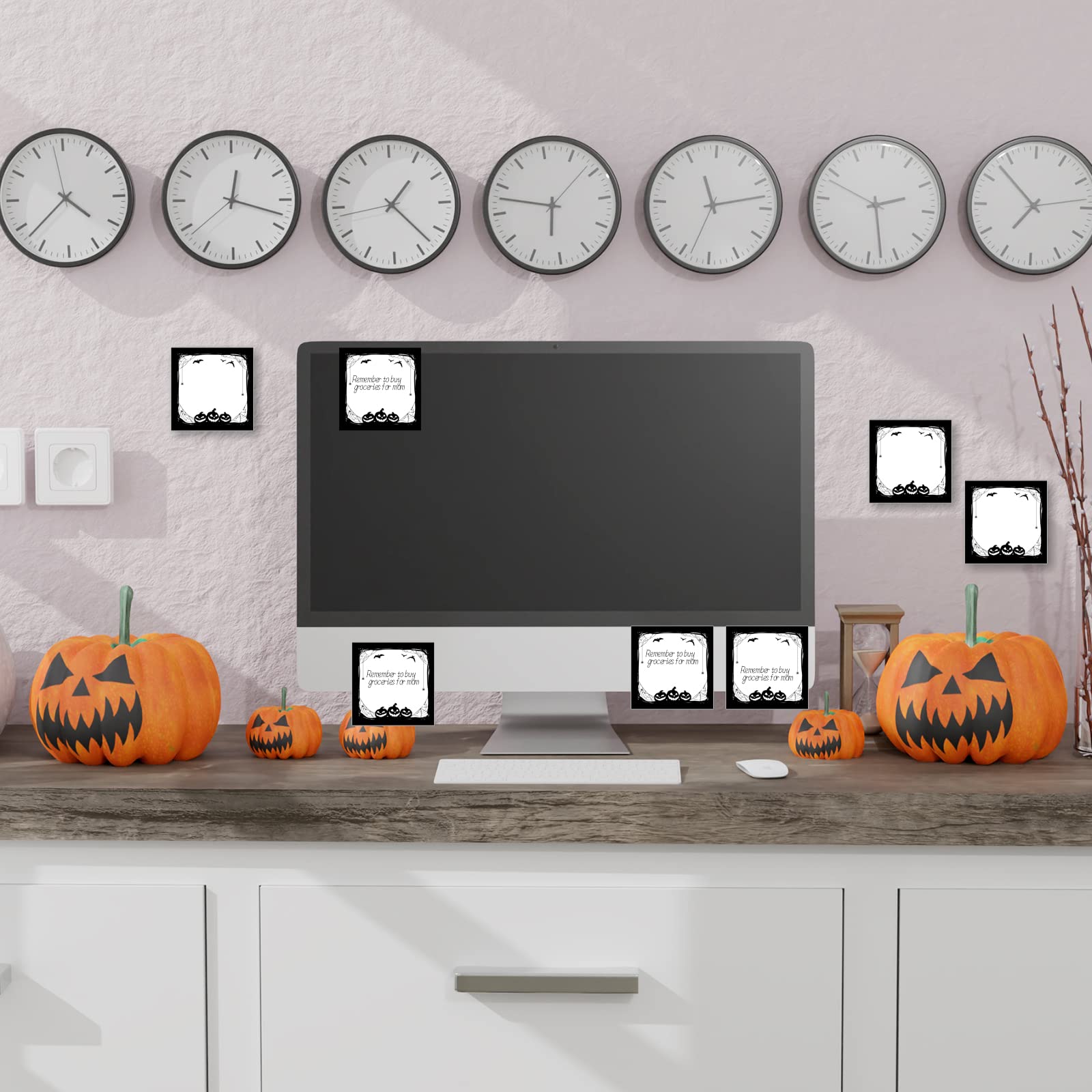Halloween Sticky Notes - 450 Self-Adhesive Removable Note Pads with Spider, Pumpkin & Bat Designs for Work, Study & Office Organization - 3 Styles, 9 Pads (50 Sheets Each) - Perfect for Halloween Decor, School Supplies & Gift Giving