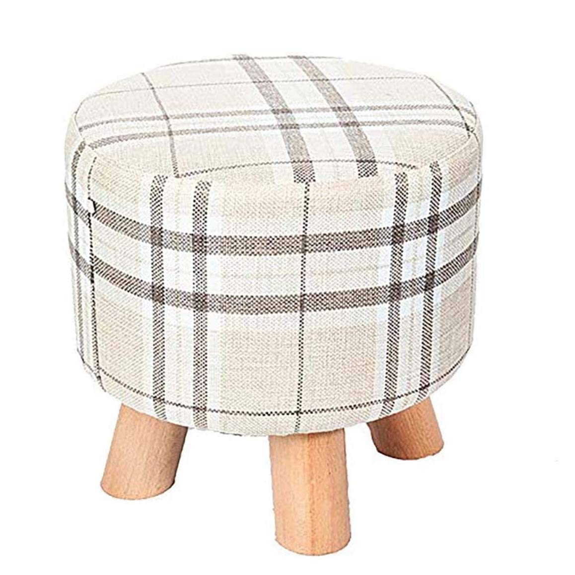 Round Ottoman Stool with Detachable Linen Cover - Wooden Foot Rest Stool for Living Room, Bedroom & Sofa | Perfect as Coffee Table, Extra Seating or Decorative Accent
