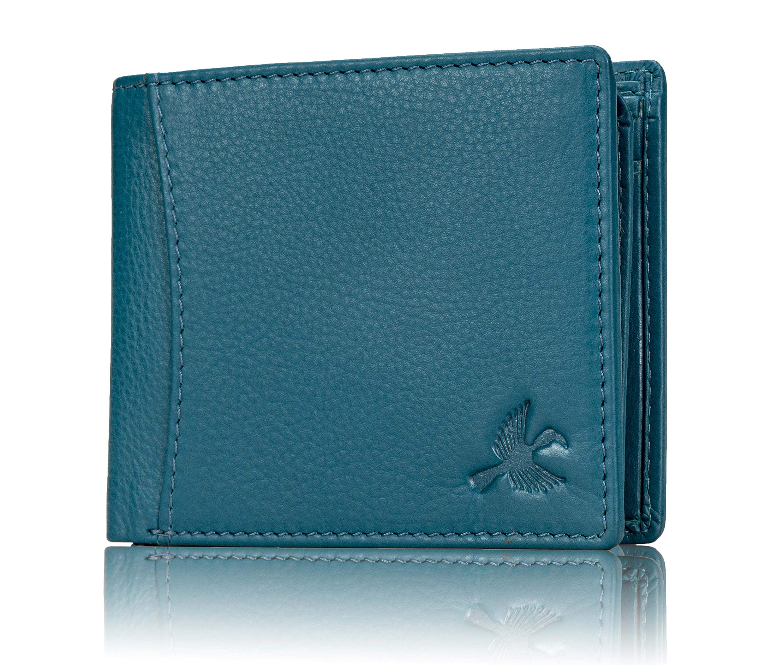 Men's Genuine Leather RFID Blocking Wallet - Slim Bifold Wallet for Men with Card Slots & Cash Pocket, Aqua Blue, Perfect for Everyday Use & Travel