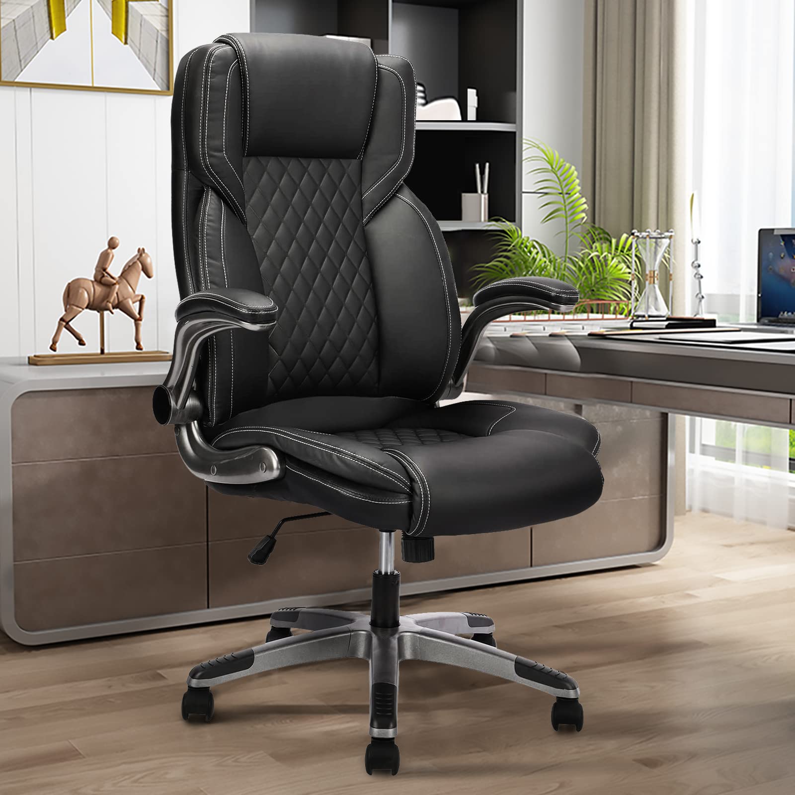 REFICCER Ergonomic Executive Office Chair - High Back Swivel Computer Desk Chair with Adjustable Height & Flip-Up Arms - Black (9301) for Home Office, Gaming & Workspace Comfort