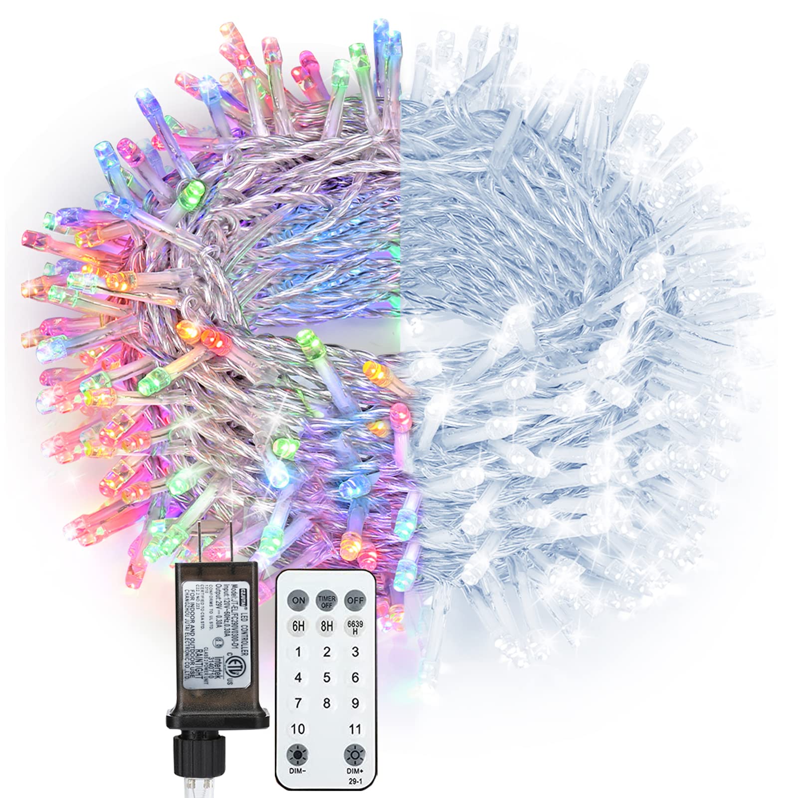 BrizLabs 262ft 800 LED Color Changing Christmas Lights with Remote - 11 Modes (Cool White & Multicolor) Dimmable Xmas Tree Lights, Clear Wire for Indoor/Outdoor Holiday Decorations - Perfect for Christmas Tree, Home, Yard, and Party Decor
