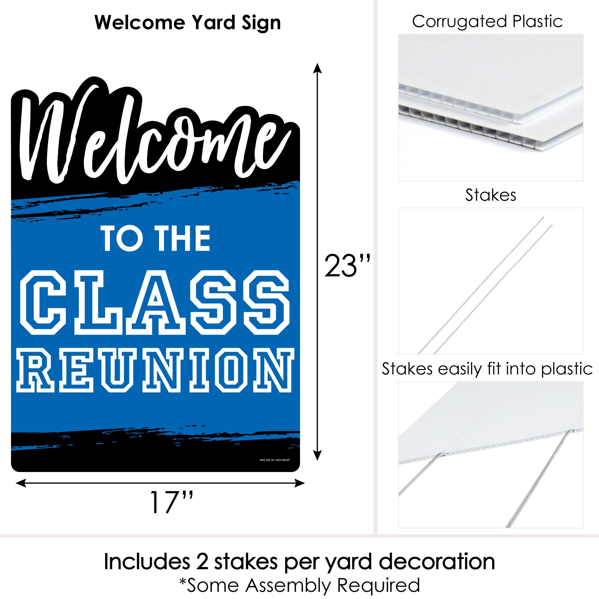 Big Dot of Happiness Reunited Blue Party Decorations - Royal Blue Class Reunion Welcome Yard Sign for School Alumni Events, Backyard Parties & Graduation Celebrations