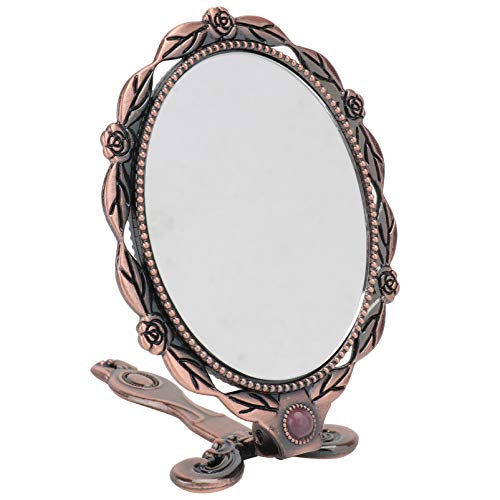 Beaupretty Vintage Folding Hand Mirror with Stand - Portable Travel Makeup Mirror for Home, Vanity, Outdoors & On-The-Go (Red) | Compact Cosmetic Mirror for Purse, Gym Bag & Travel Essentials