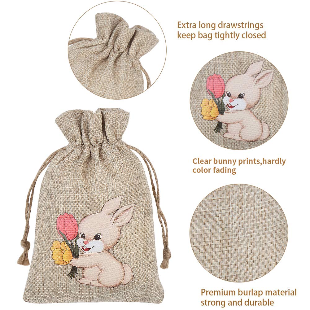 CCINEE 36PCS Easter Burlap Drawstring Bags - Bunny Jute Gift Bags for Kids Party Favors, Easter Egg Hunt Supplies & Spring Celebration Decorations