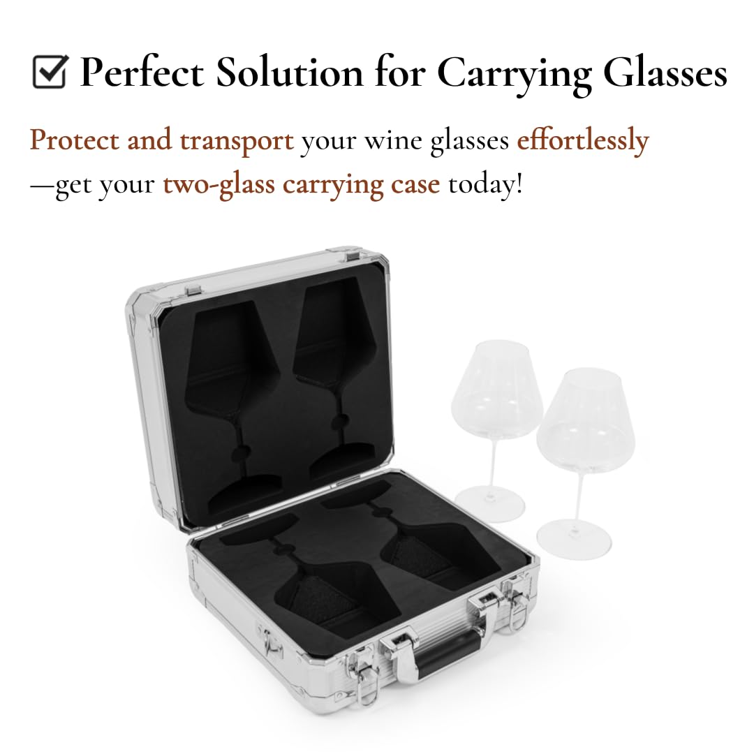 Premium Aluminum Hard Shell Travel Case for Wine Glasses – Durable Dark Gray Protective Holder with EVA Foam Inserts, Fits Zalto/Spiegelau/Gabriel Gold/Josephine Series – Perfect for Wine Tasting, Gifts & Travel Protection (Glasses Not Included)