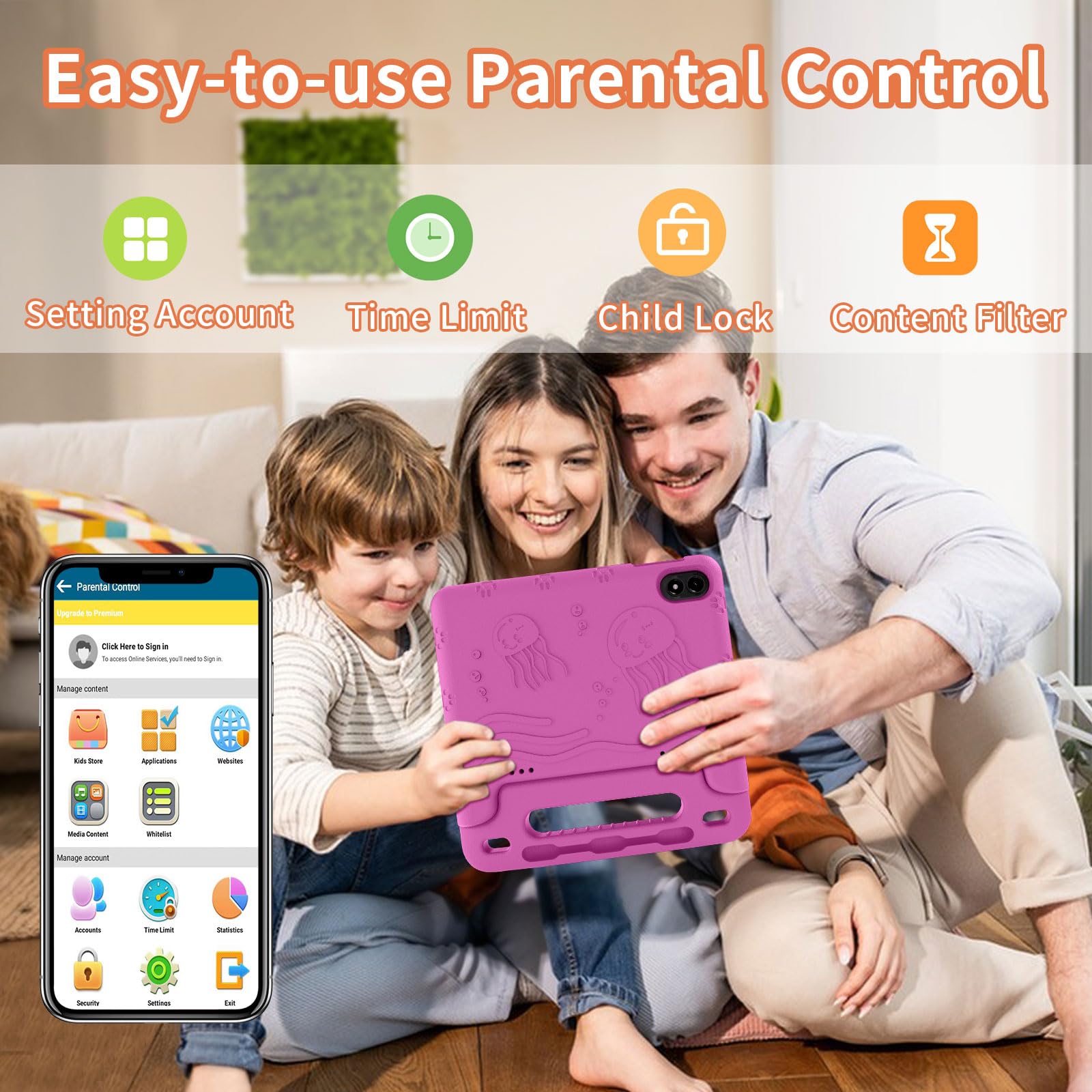 2024 New 10 Inch Kids Tablet with Android 14 | Octa-Core 64GB WiFi Learning Tablet | Parental Control & Protective Case | Long Battery Life & Fast Charging | Perfect for Homeschooling, Travel & Educational Games (Pink)