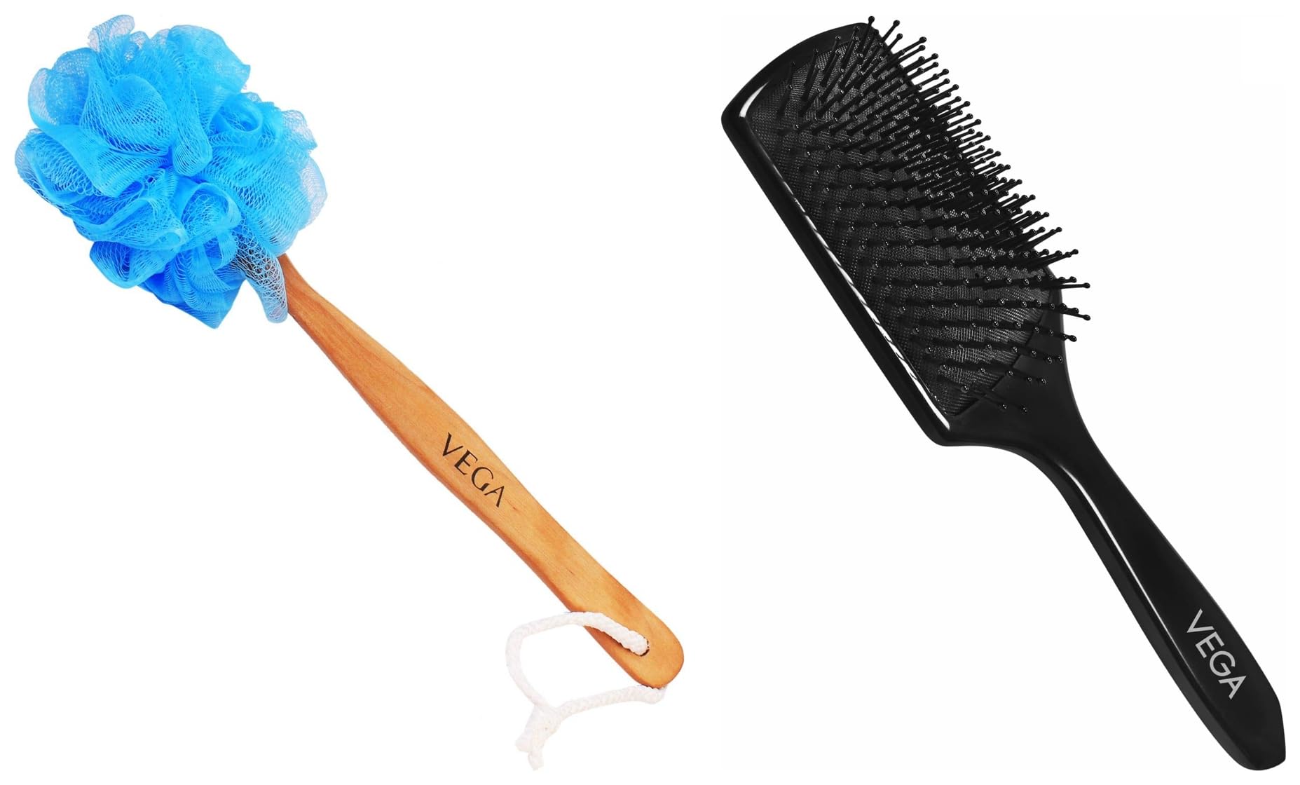 VEGA Premium Mini Paddle Hair Brush for Men & Women - Wooden Handle Bath Brush (8586 M) - Gentle Detangling & Exfoliating - Perfect for Travel, Salon & Home Spa Care