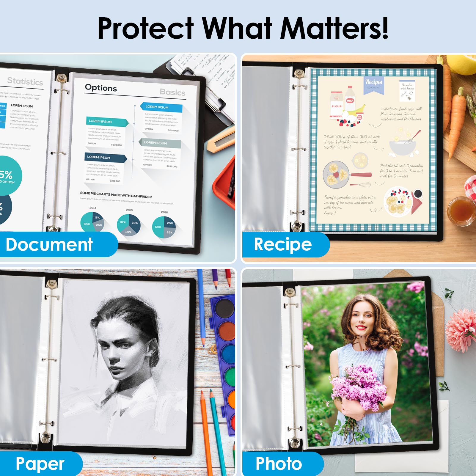 KTRIO Clear Sheet Protectors 8.5 x 11 Inch - 50 Pack Top Loading Page Protectors for 3 Ring Binders | Letter Size Plastic Document Sleeves for Office, School & Home Organization | Perfect for Reports, Presentations & Filing Systems