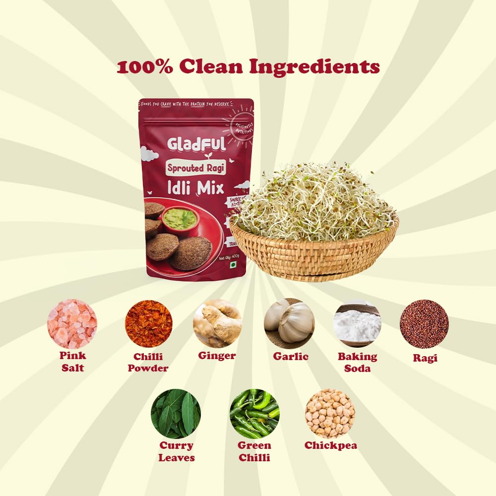 Gladful Ragi and Multi Millet Idli Instant Mix - High Fiber, No Palm Oil, No Transfat, Vegan & Gluten-Free - Quick & Nutritious Breakfast for Weight Loss & Diabetics - Pack of 2 (800g) | Perfect for Busy Mornings, Office Lunch & Healthy Snacking