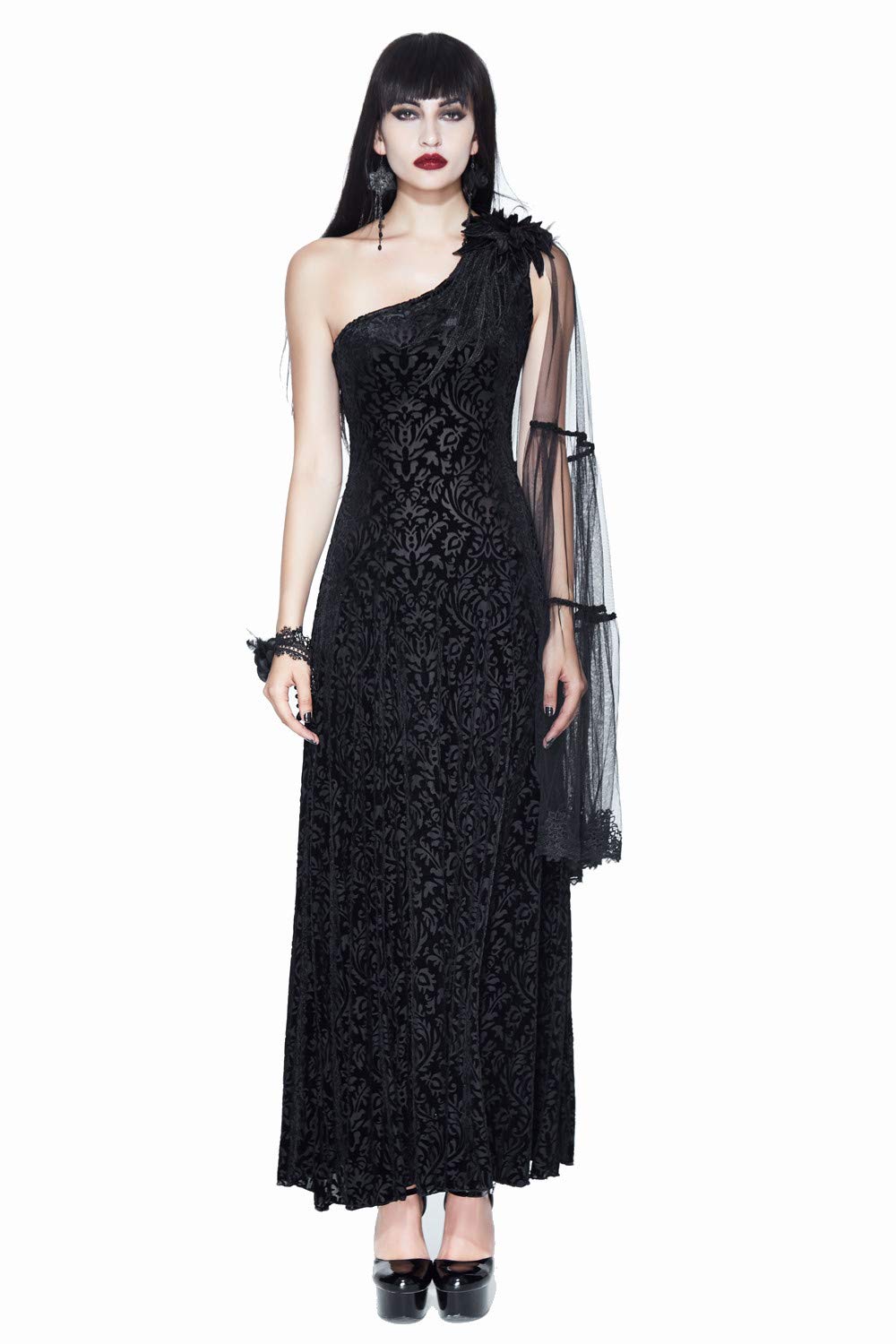 Steel Master One Shoulder Lace Black Long Ball Gown for Women - Sexy Elegant Formal Party Maxi Dress for Prom, Evening Gala & Special Occasions