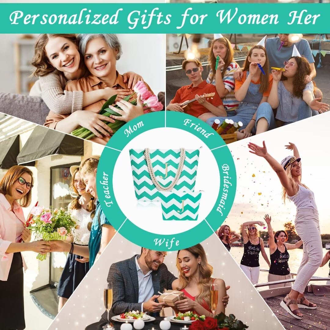 Personalized Monogram Initial Tote Bag with Matching Makeup Pouch - Perfect Christmas, Mother's Day & Birthday Gift for Women - Ideal for Travel, Work & Daily Use
