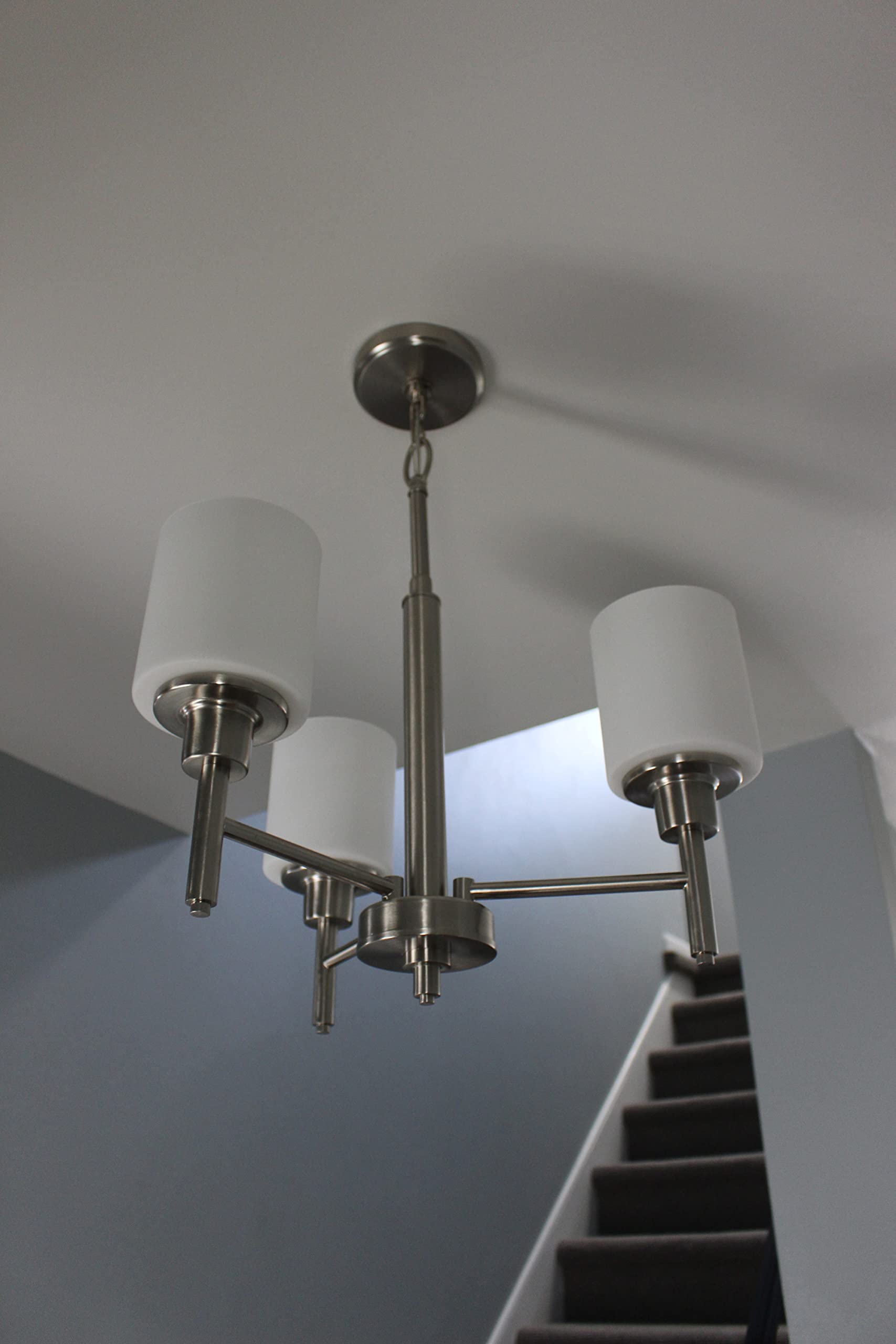 Design House Aubrey 3-Light Chandelier with Dimmable Satin Nickel Finish & Frosted Glass Shades - Perfect for Dining Room, Foyer, Kitchen Lighting | Elegant Ceiling Fixture for Home Decor