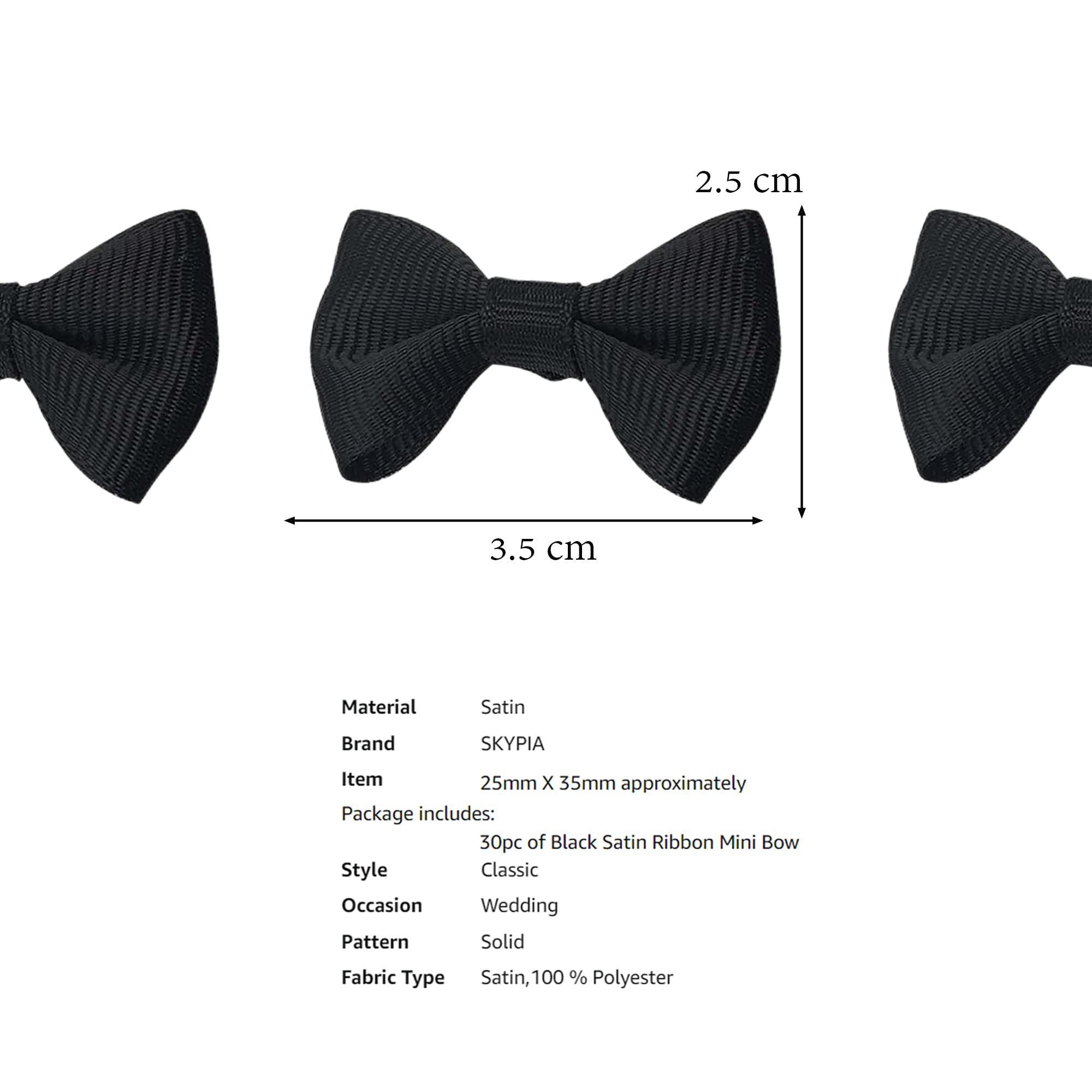SKYPIA 30-Piece Black Satin Ribbon Mini Bow Ties - Mixed Size Decorative Bows for Wedding Decor, Gift Wrapping, Hair Accessories & DIY Crafts
