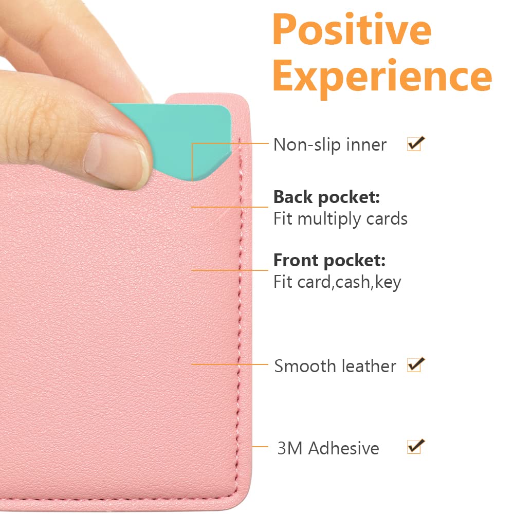 Premium Leather Phone Card Holder - Sticky Back Wallet for iPhone & Samsung - Stretchy Credit Card Holder for Phone Case - 2 Pack Pink - Perfect for Travel, Shopping & Daily Use