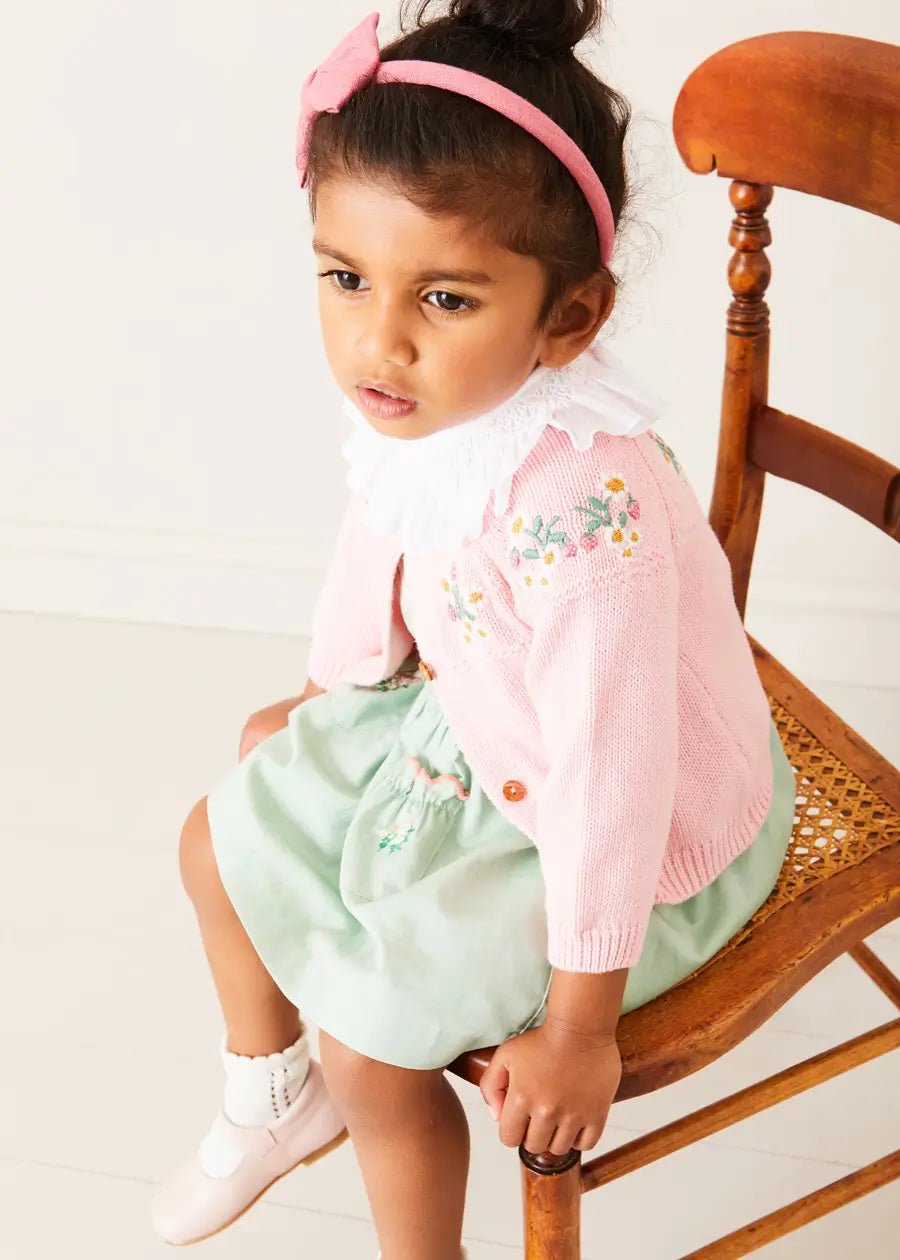 Green Duck Embroidered Scallop Detail Adjustable Suspender Skirt for Girls 18 Months to 6 Years - Perfect for Spring Outfits, Photo Shoots & Special Occasions