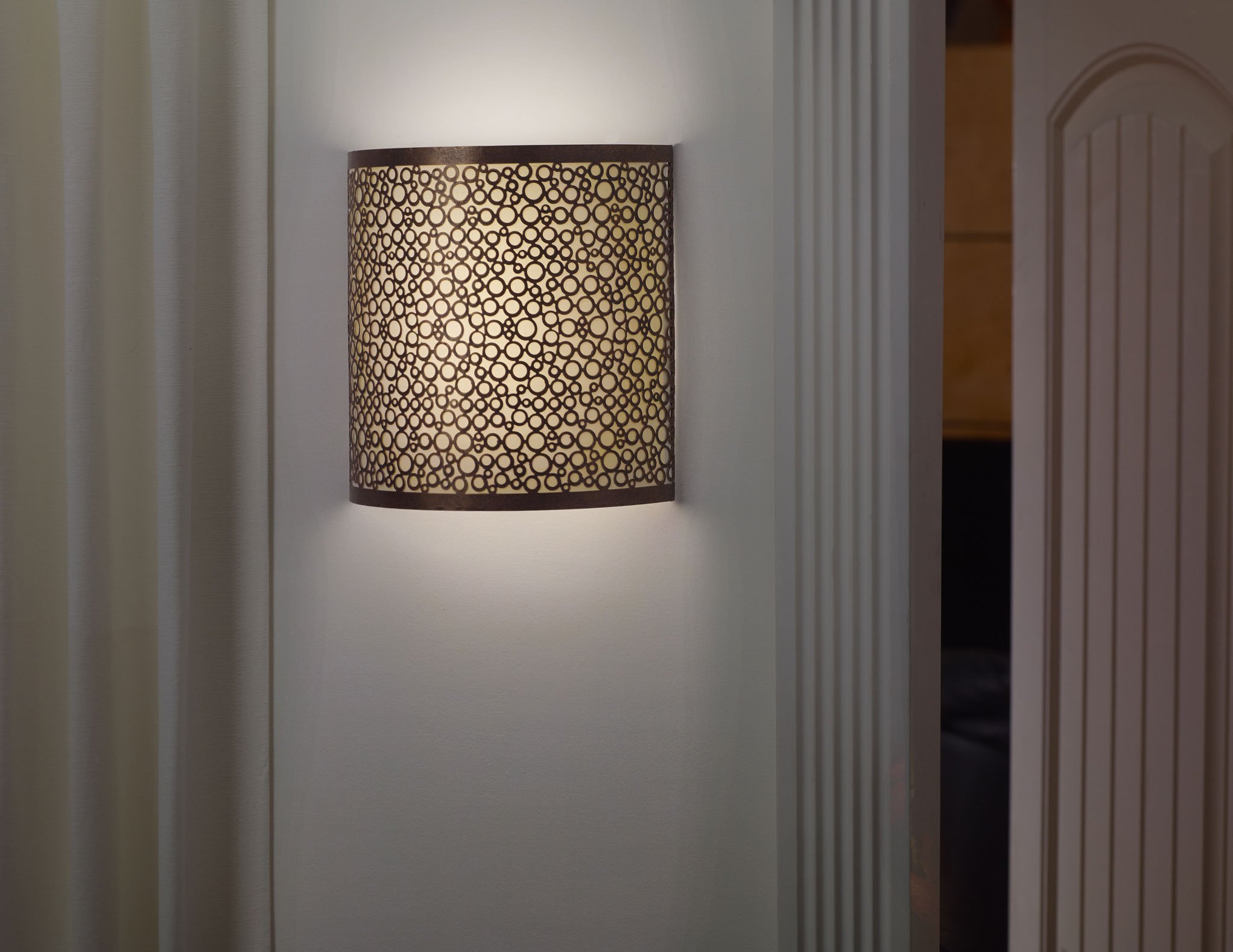 IEL-2900 Olita Barrel Wireless Wall Sconce - Amber Glass LED Battery-Operated Light Fixture for Bedroom, Hallway & Outdoor Patio Decor