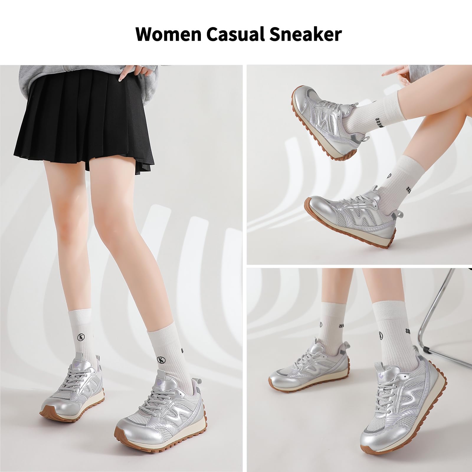Somiliss Women's Walking Shoes - Wide Toe Box Non-Slip Casual Sneakers | Breathable Mesh & Microfiber Leather | Comfortable Tennis Shoes for Walking, Running & Daily Wear