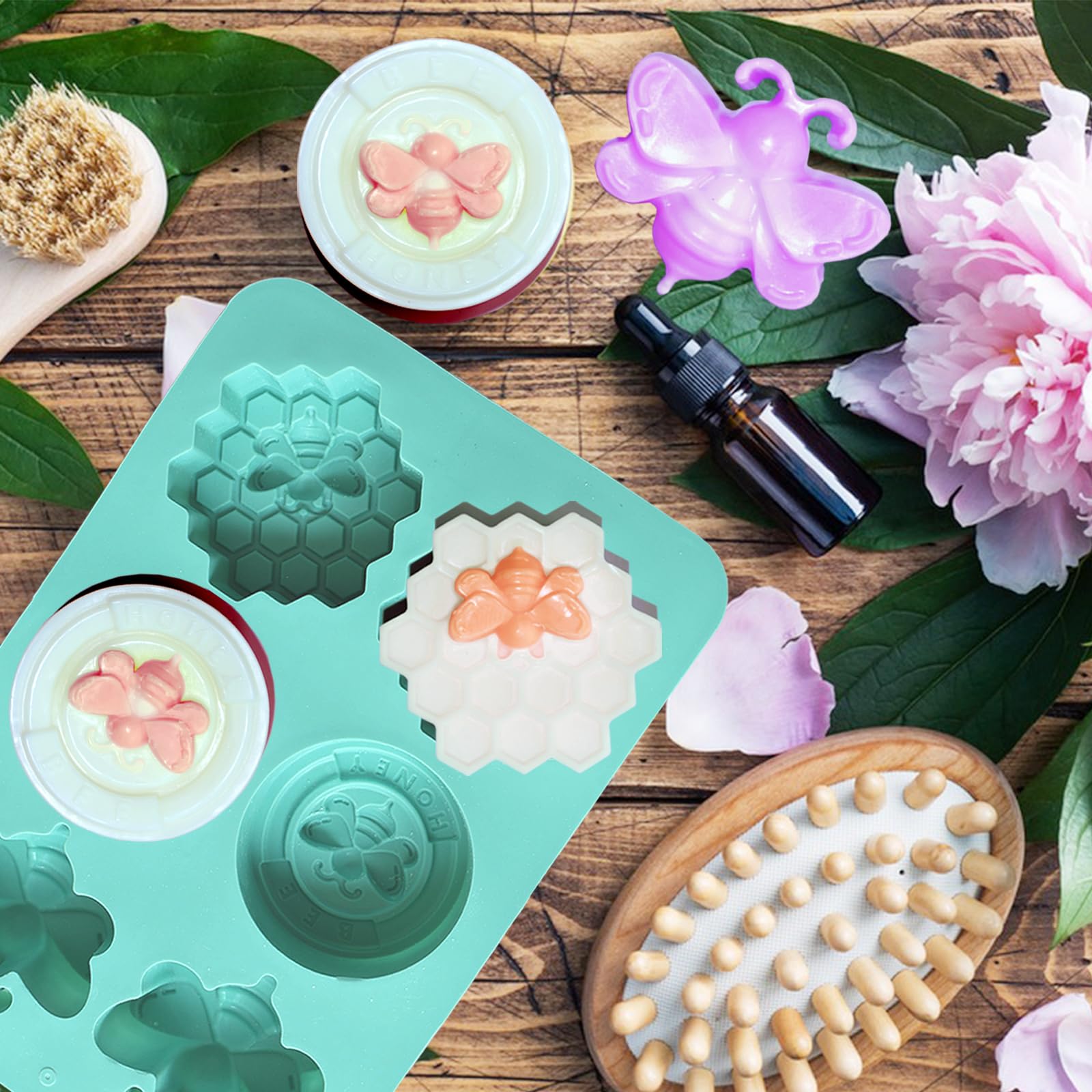 2Pcs Bee Silicone Molds for DIY Crafts - Honeybee Shaped Soap, Candle, Bath Bomb, Lotion Bar, Beeswax & Jello Molds - Perfect for Homemade Gifts, Party Favors & Relaxing Spa Nights