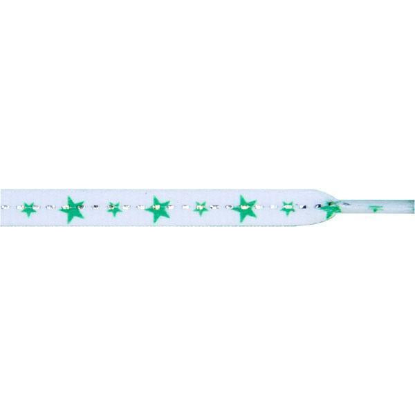 5/16 Inch Flat Green Star on White Shoelaces - 12 Pair Pack - Durable & Stylish Laces for Sneakers, Boots & Casual Shoes