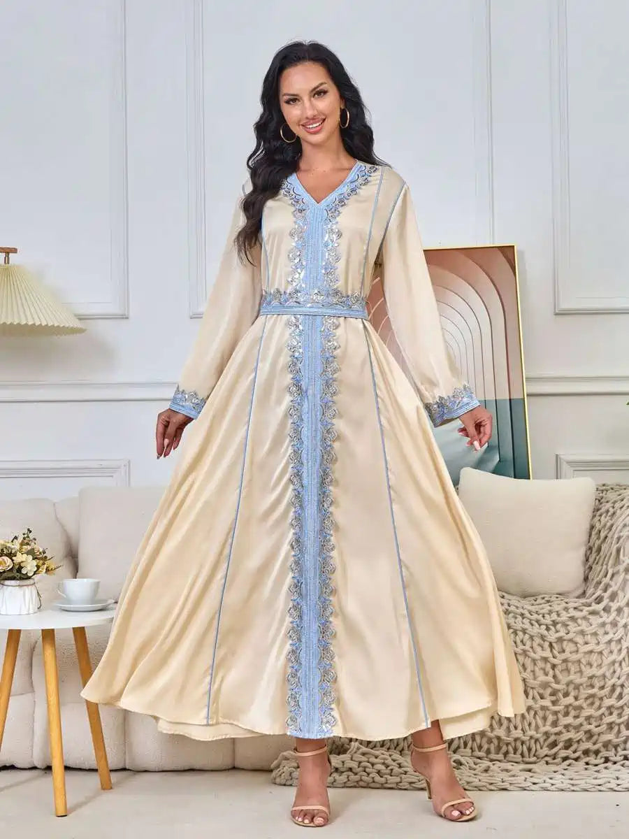 Elegant Eid Dress with Embroidery & Sequins - Flowy Caftan Kaftan for Party, Wedding & Special Occasions | Perfect for Festive Celebrations, Bridal Showers & Evening Events