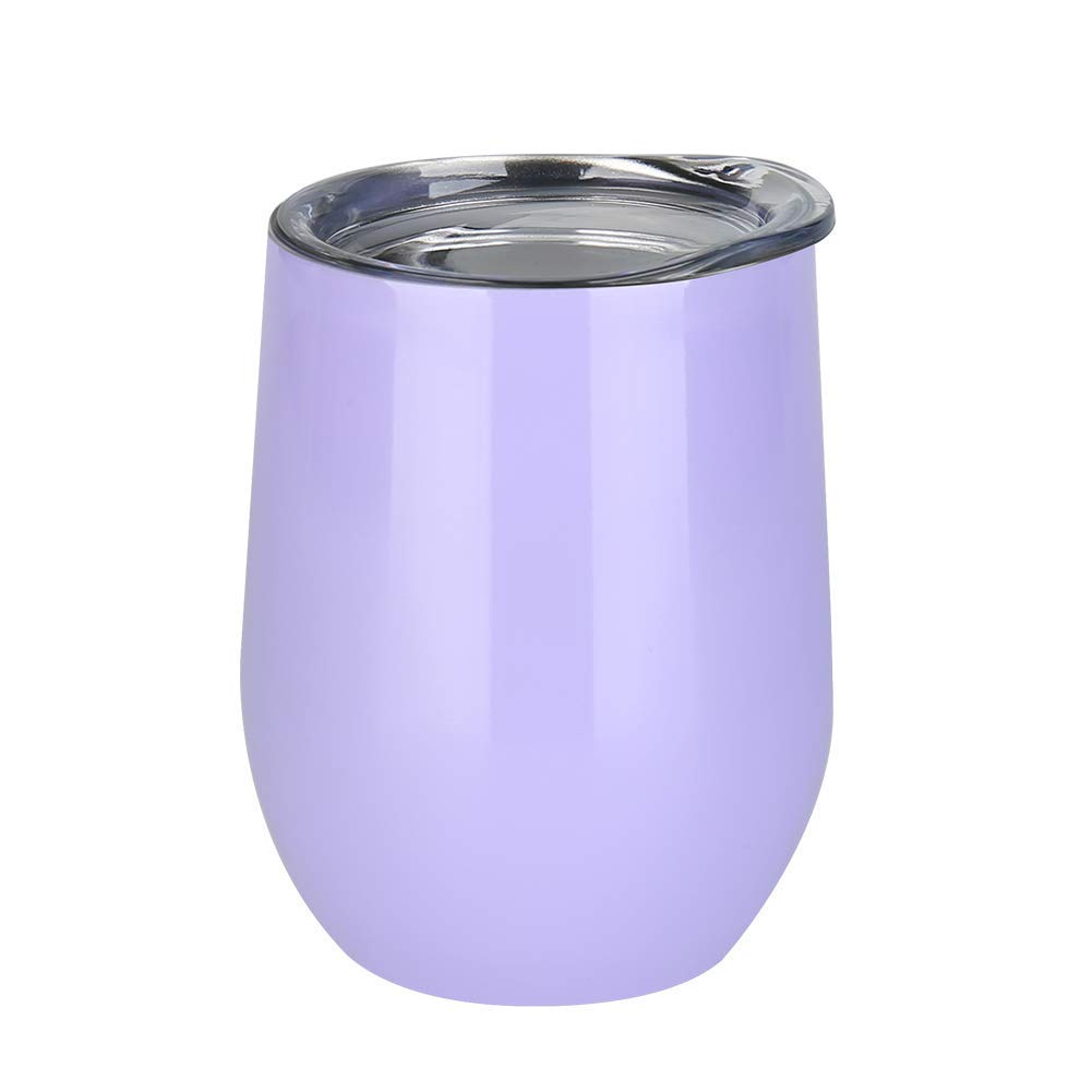 Premium 12 oz Stainless Steel Stemless Wine Glass with Lid - Double Wall Vacuum Insulated Tumbler for Coffee, Wine & Cocktails | Leakproof Travel Cup for Office, Picnics & Outdoor Adventures - Elegant Light Purple