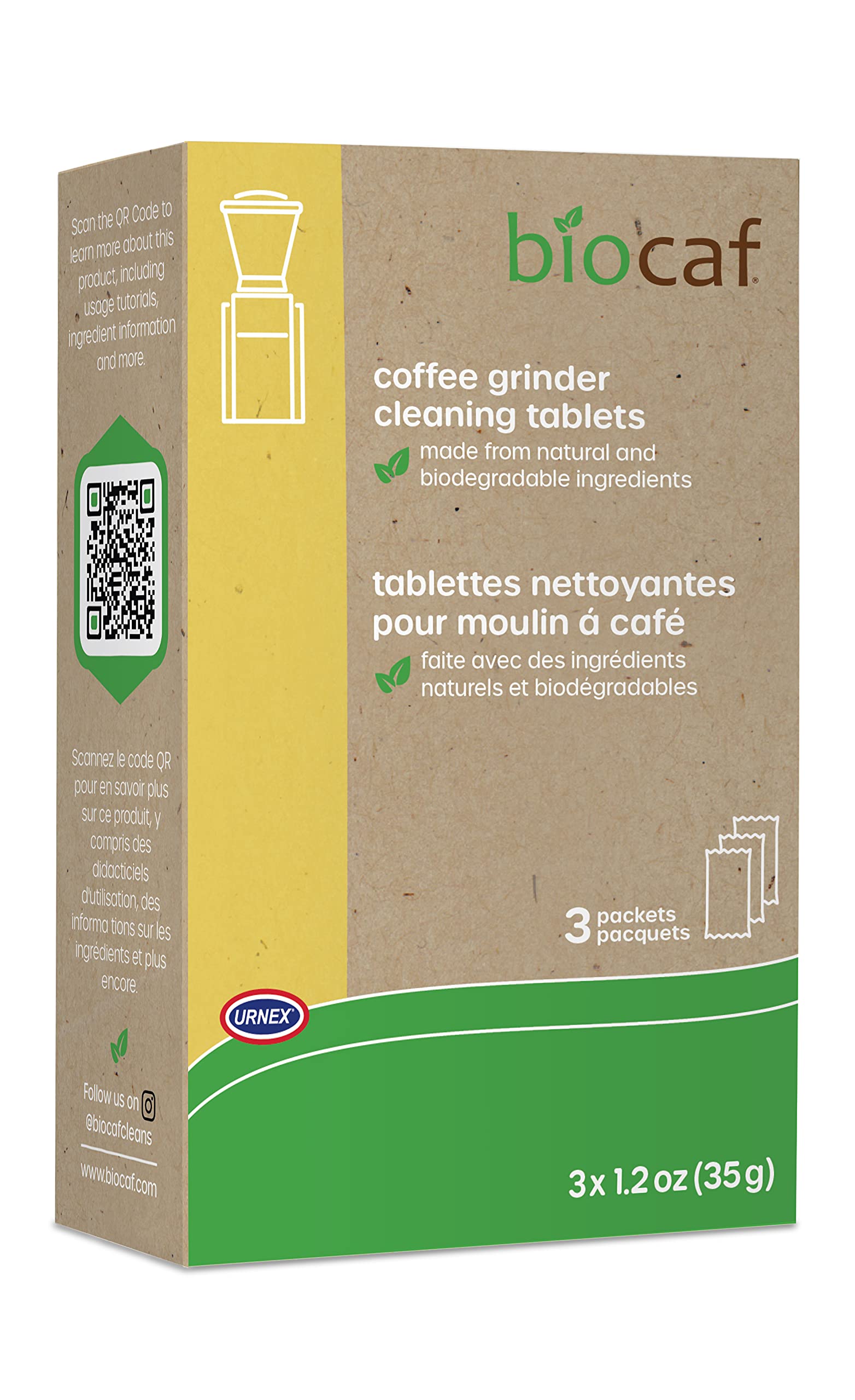 Urnex Full Circle Coffee Grinder Cleaning Tablets - 3 Single Use Packets - Removes Coffee Residue & Oils - Perfect for Home & Commercial Espresso Machines