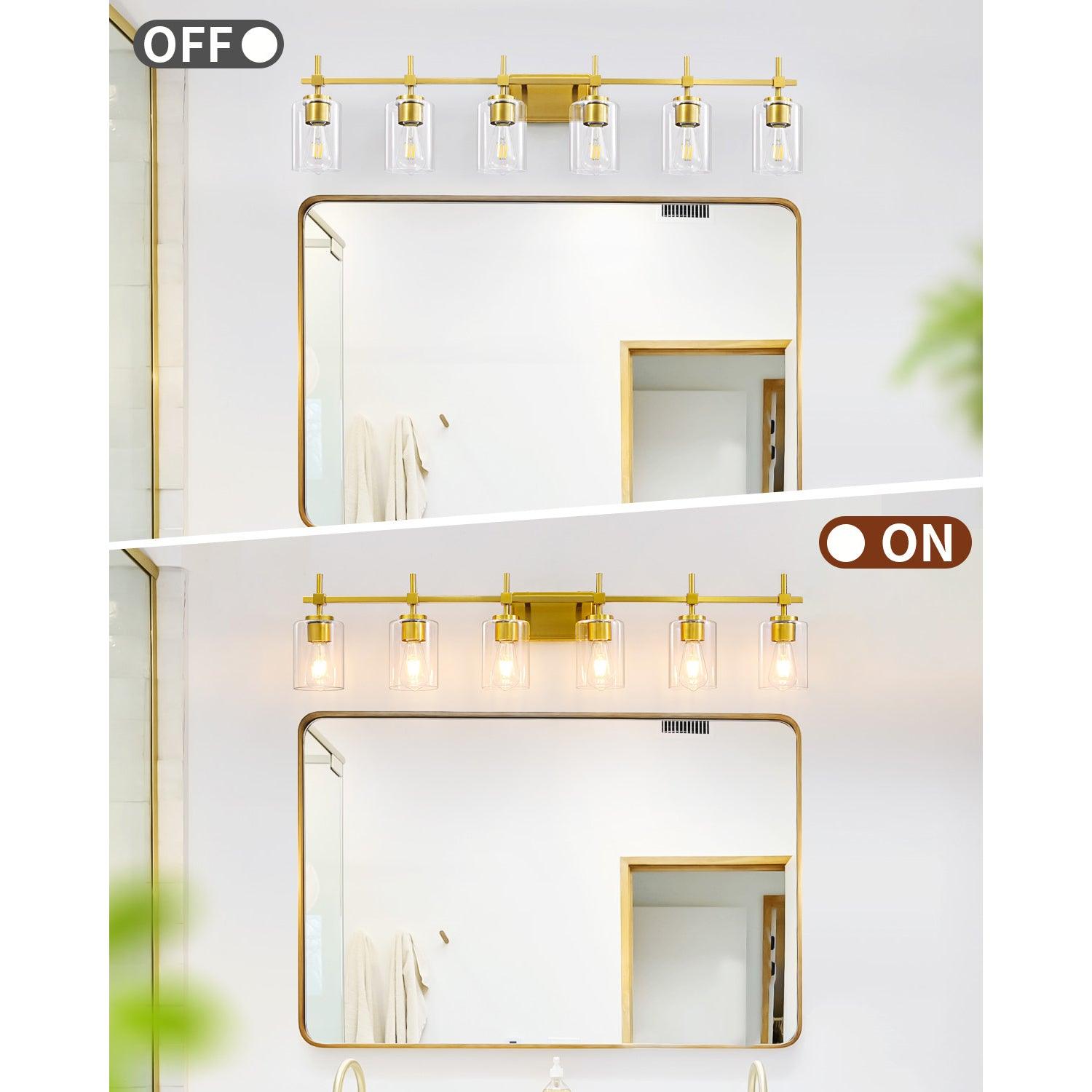 Jasper Modern Clear Glass 6-Light Bathroom Vanity Light Fixture - Elegant Lighting for Bathroom, Powder Room & Dressing Area