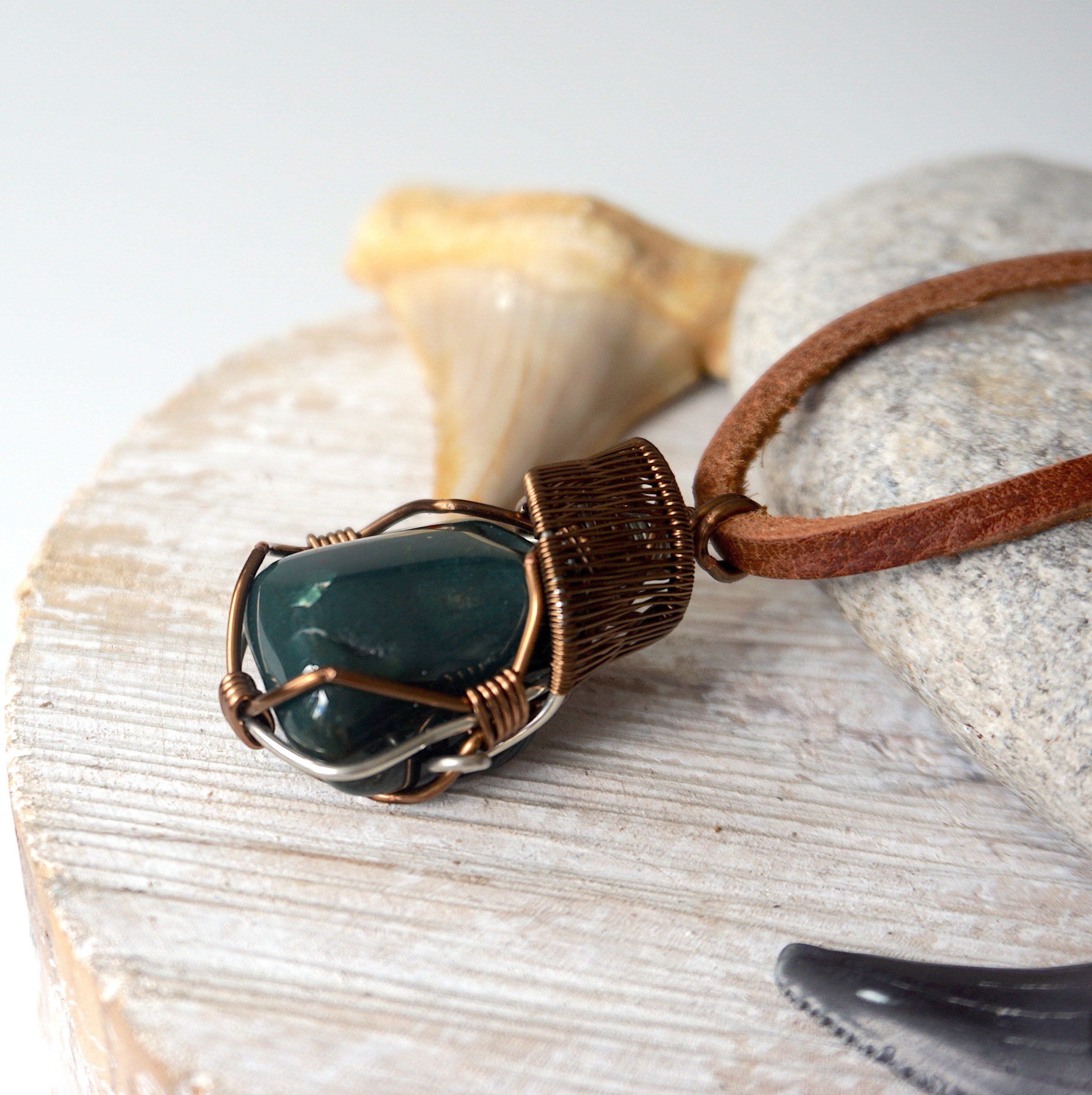 Raw Bloodstone Crystal Necklace in Antique Bronze - Healing Stone Jewelry for Protection & Energy Balance | Perfect for Meditation, Reiki & Spiritual Gifts