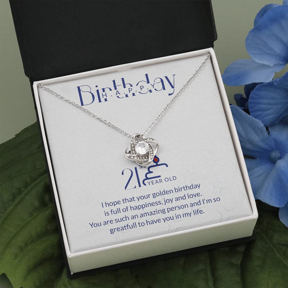 ShineOn Fulfillment Happy Birthday Gift Box with Two-Toned Knot Necklace - Elegant Jewelry Birthday Present for Loved Ones | Perfect for Anniversaries, Graduations & Special Occasions