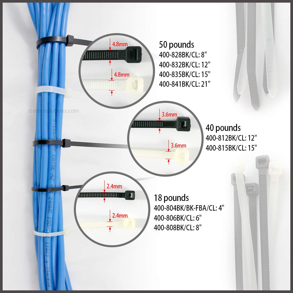 STEREN 6-Inch Heavy Duty Cable Ties (100-Pack) - 18lb Tensile Strength, Self-Locking, Clear Industrial Zip Ties for Home, Office & DIY Projects